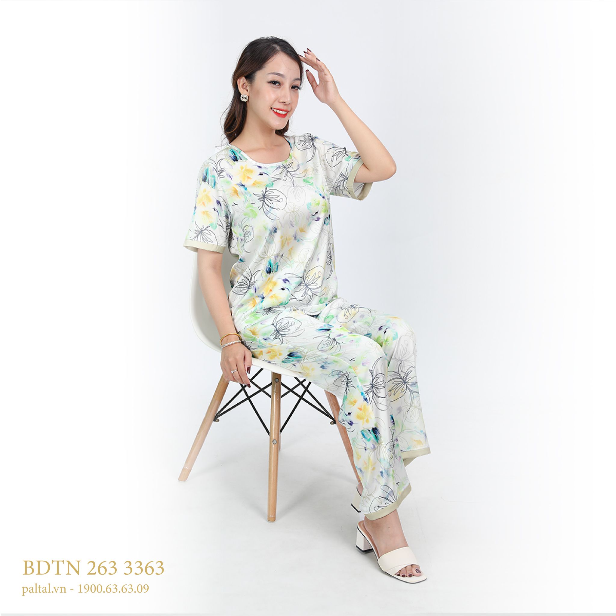 Set đồ bộ nữ kiểu quần dài tay ngắn chất lụa nhung 263p 3363