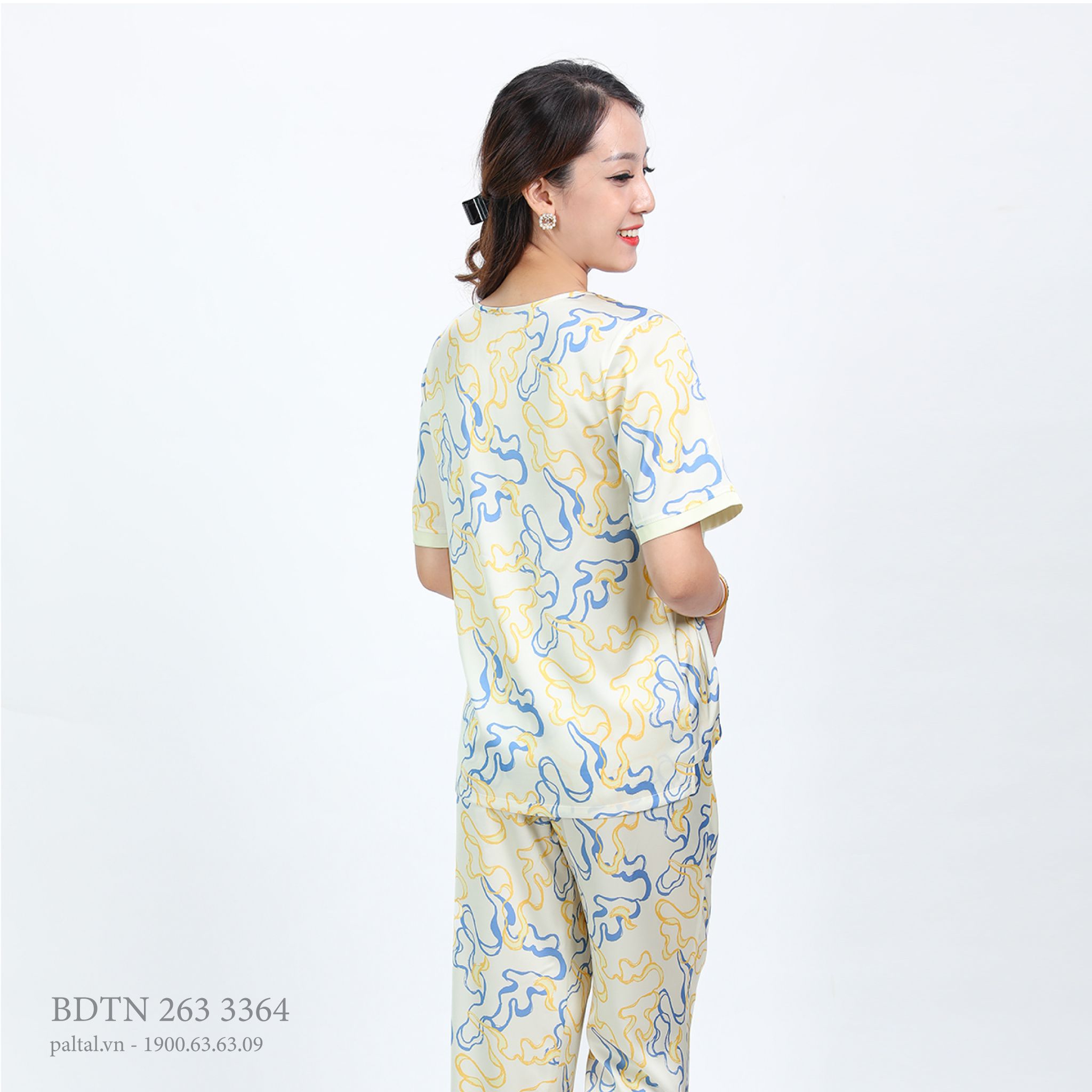 Set đồ bộ nữ kiểu quần dài tay ngắn chất lụa nhung 263p 3364
