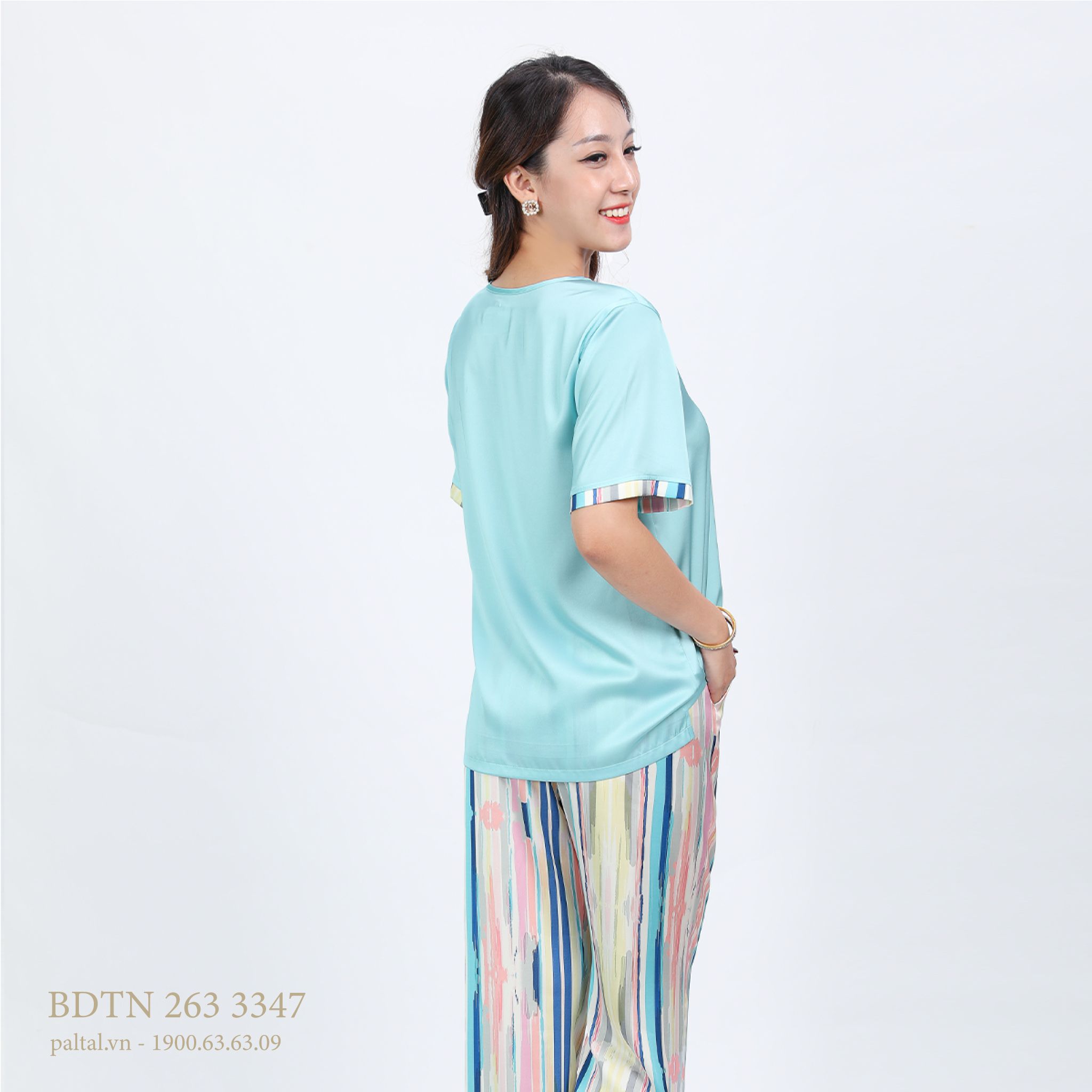 Set đồ bộ nữ kiểu quần dài tay ngắn chất lụa nhung 263p 3347