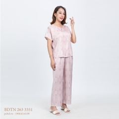 Set đồ bộ nữ kiểu quần dài tay ngắn chất lụa nhung 263p 3351
