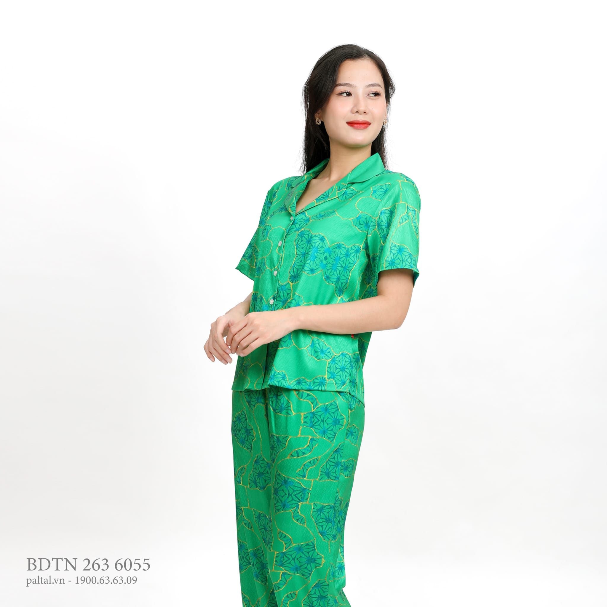 Set đồ bộ nữ kiểu quần dài tay ngắn in hoa chất lụa nhung BDTN 263p 6055