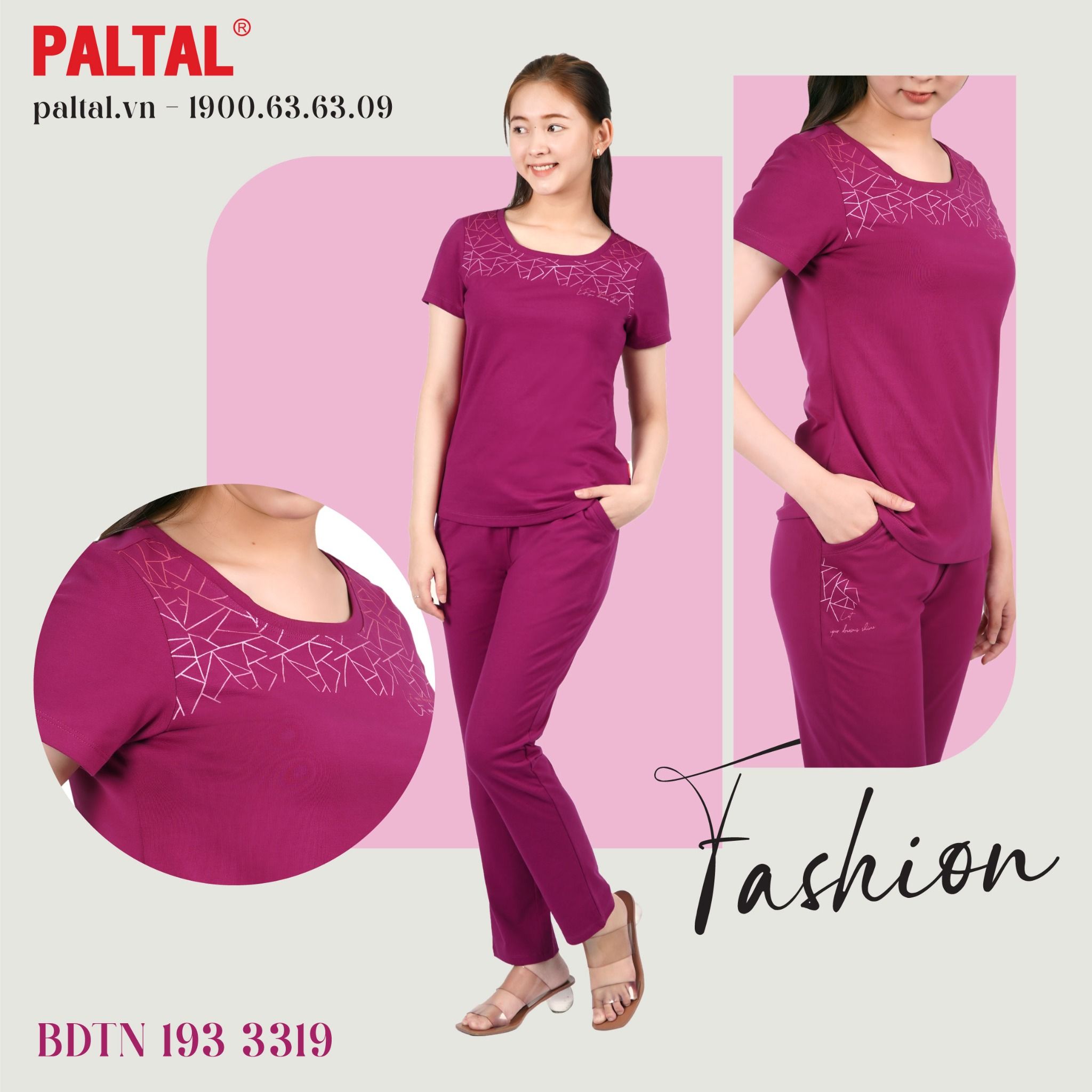 Set đồ bộ nữ kiểu quần dài tay ngắn cotton cvc mát 193p 3319