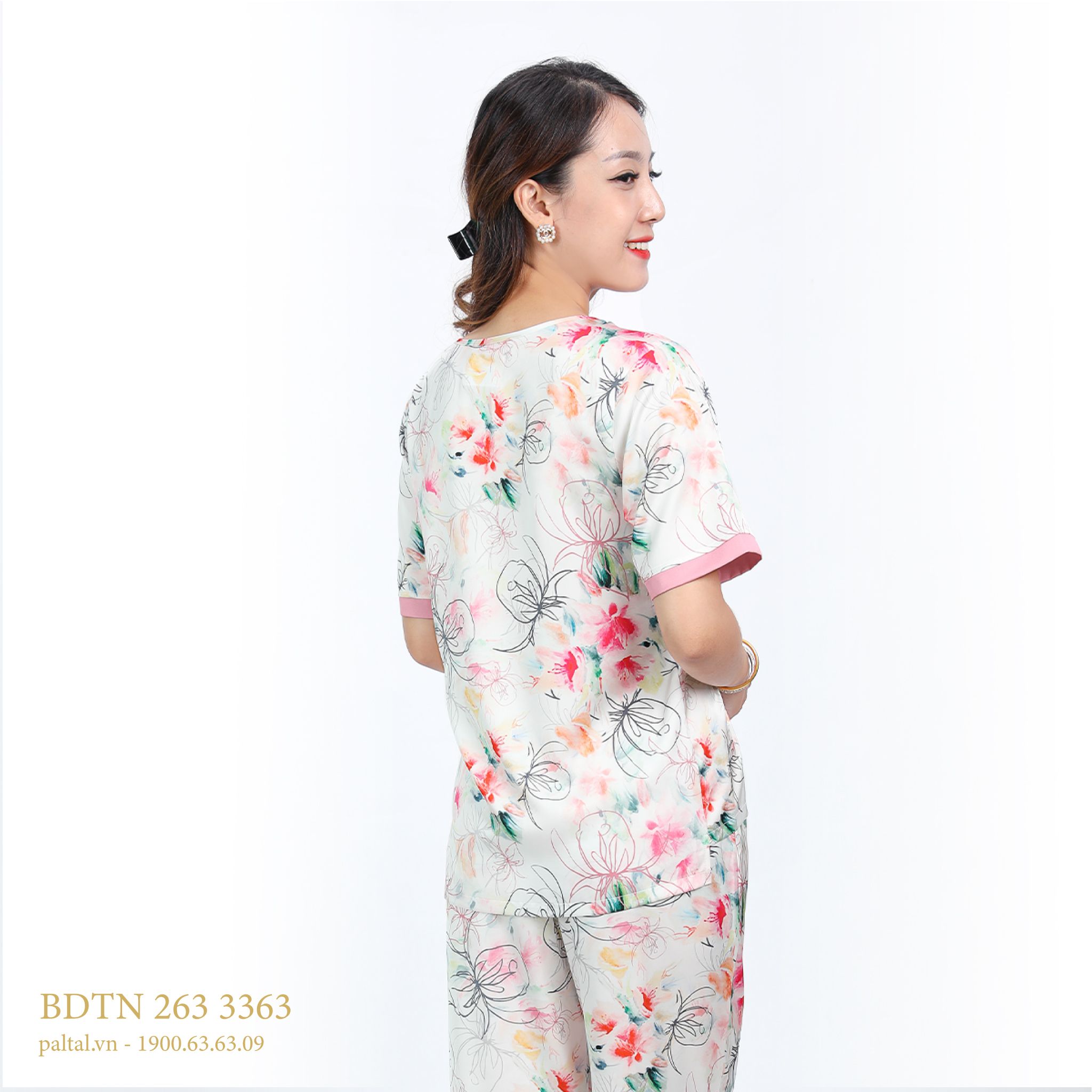 Set đồ bộ nữ kiểu quần dài tay ngắn chất lụa nhung 263p 3363