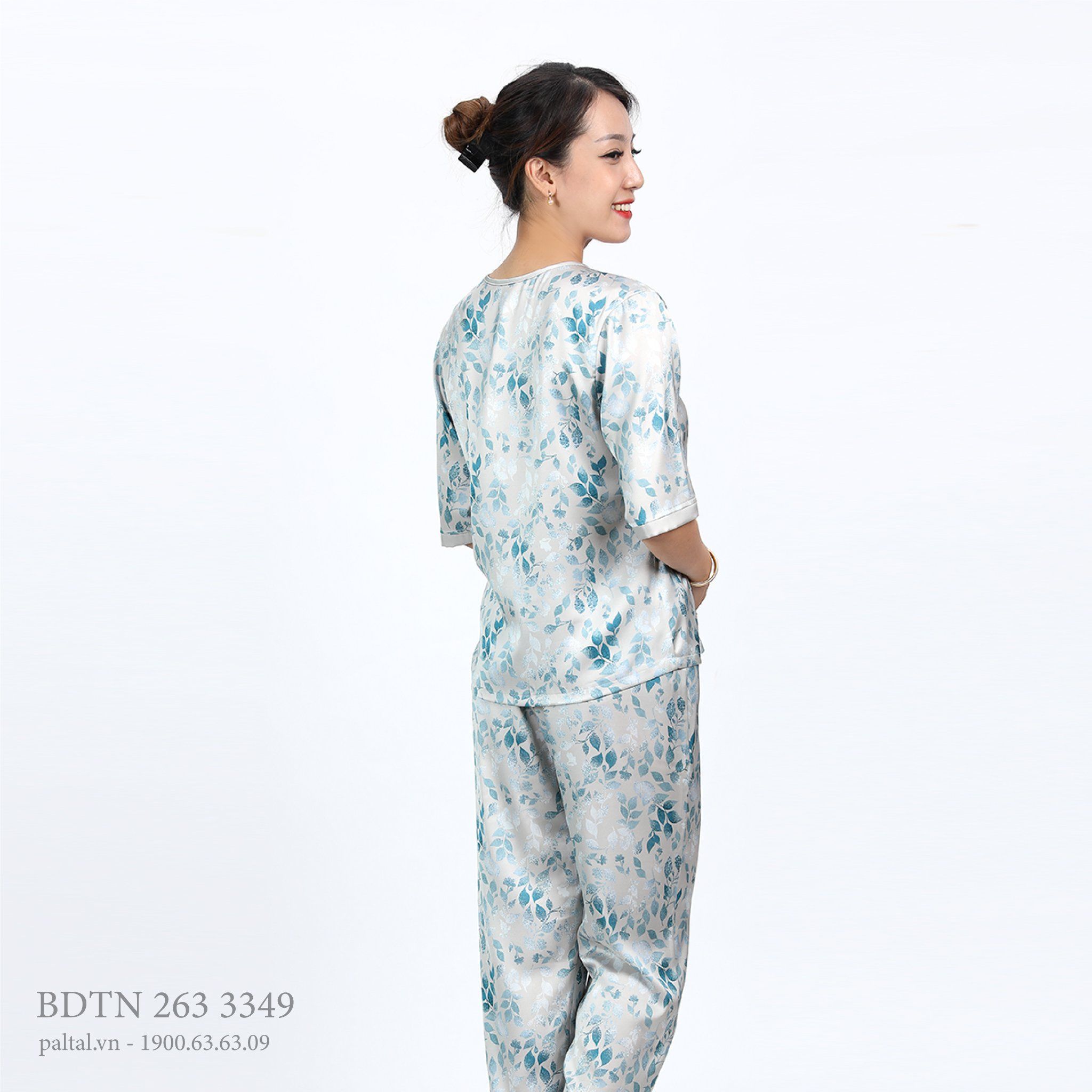 Set đồ bộ nữ kiểu quần dài tay ngắn chất lụa nhung 263p 3349