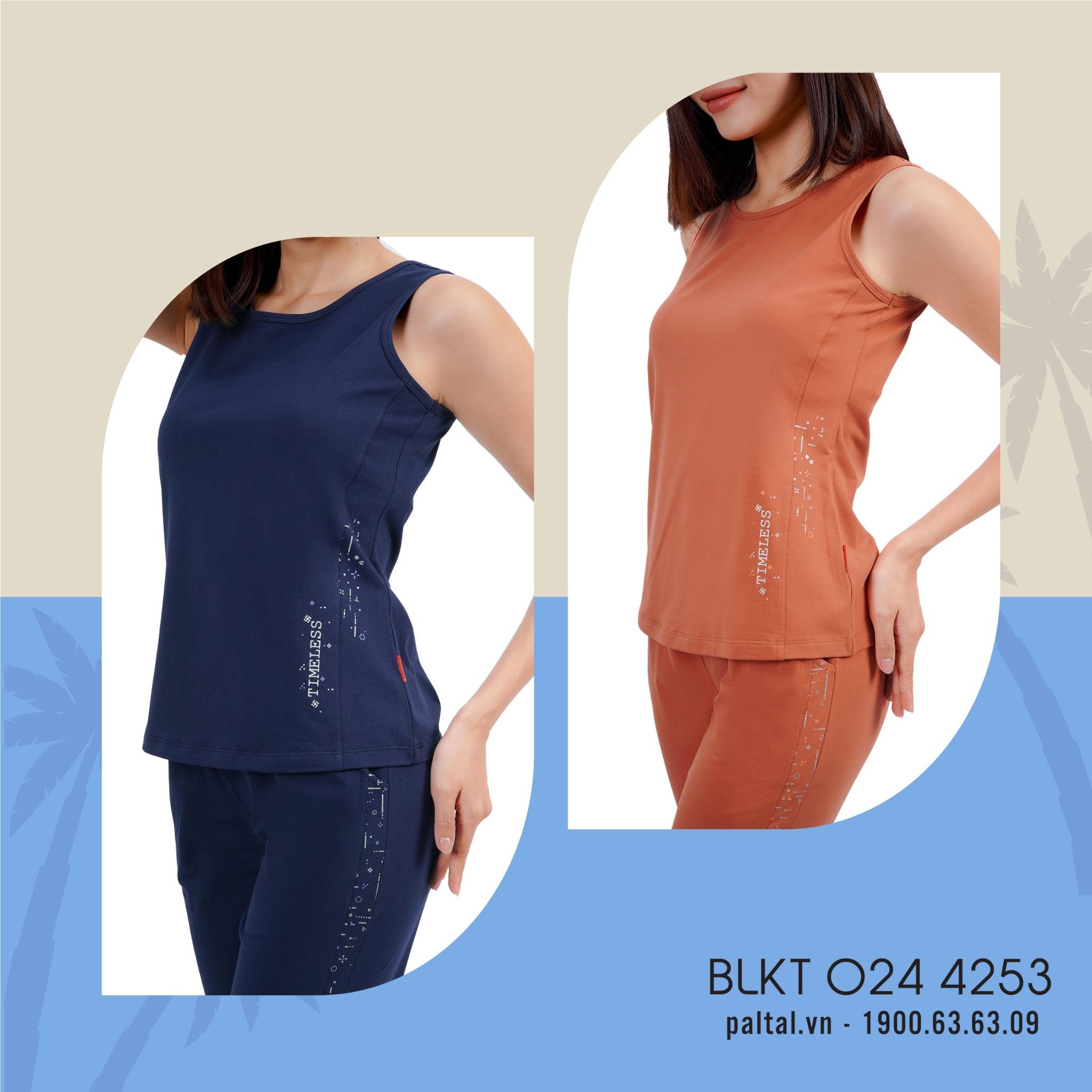 Set đồ bộ nữ kiểu quần lửng không tay chất cotton siêu mát 024p 4253