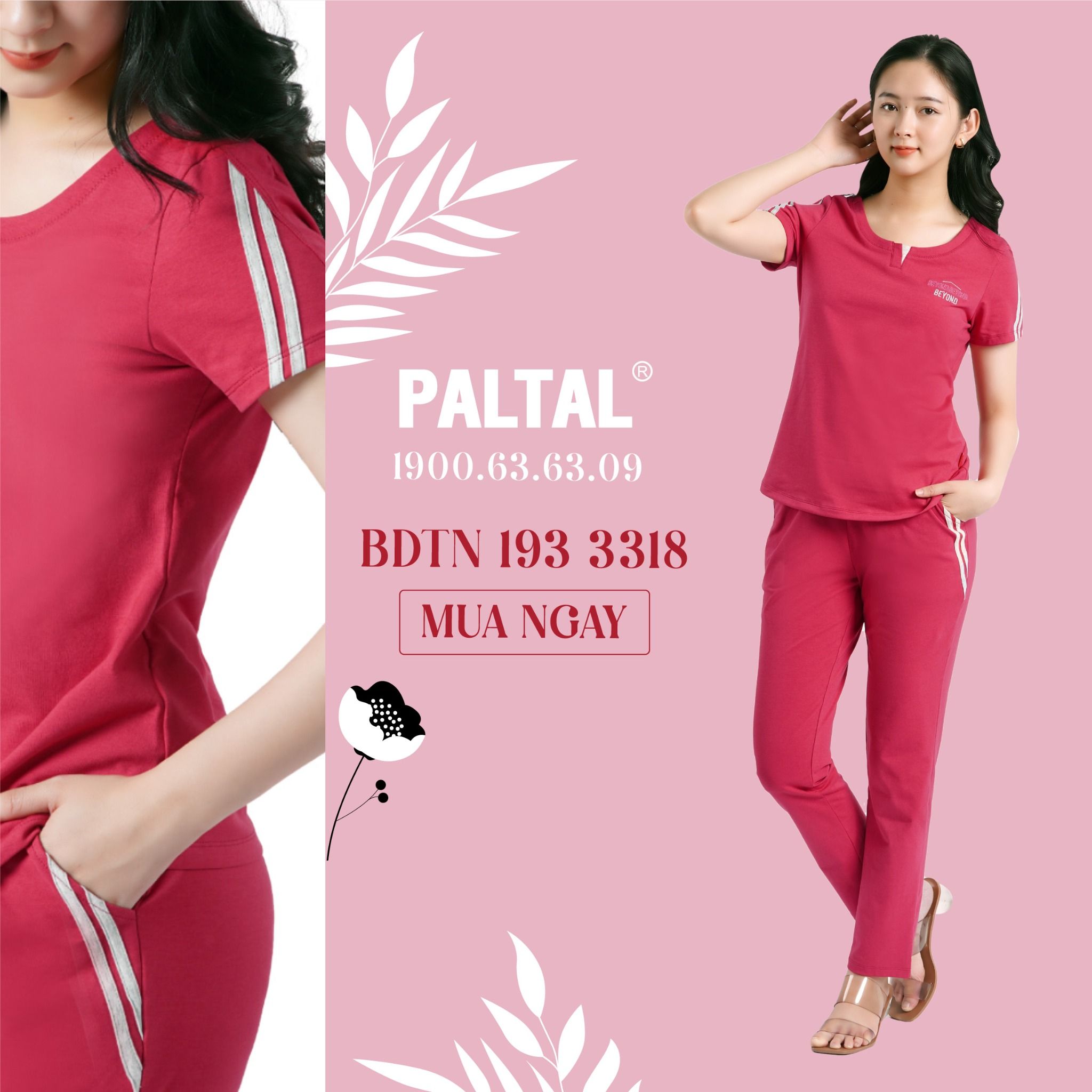 Set đồ bộ nữ kiểu quần dài tay ngắn cotton cvc mát 193p 3318