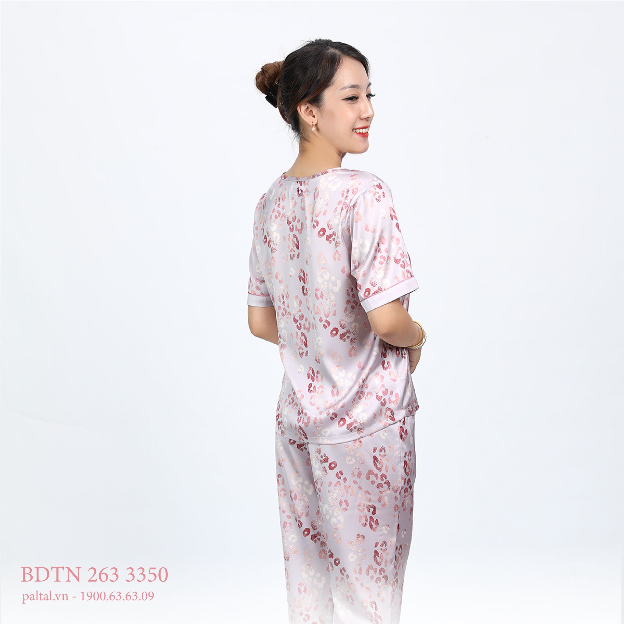 Set đồ bộ nữ kiểu quần dài tay ngắn chất lụa nhung 263p 3350