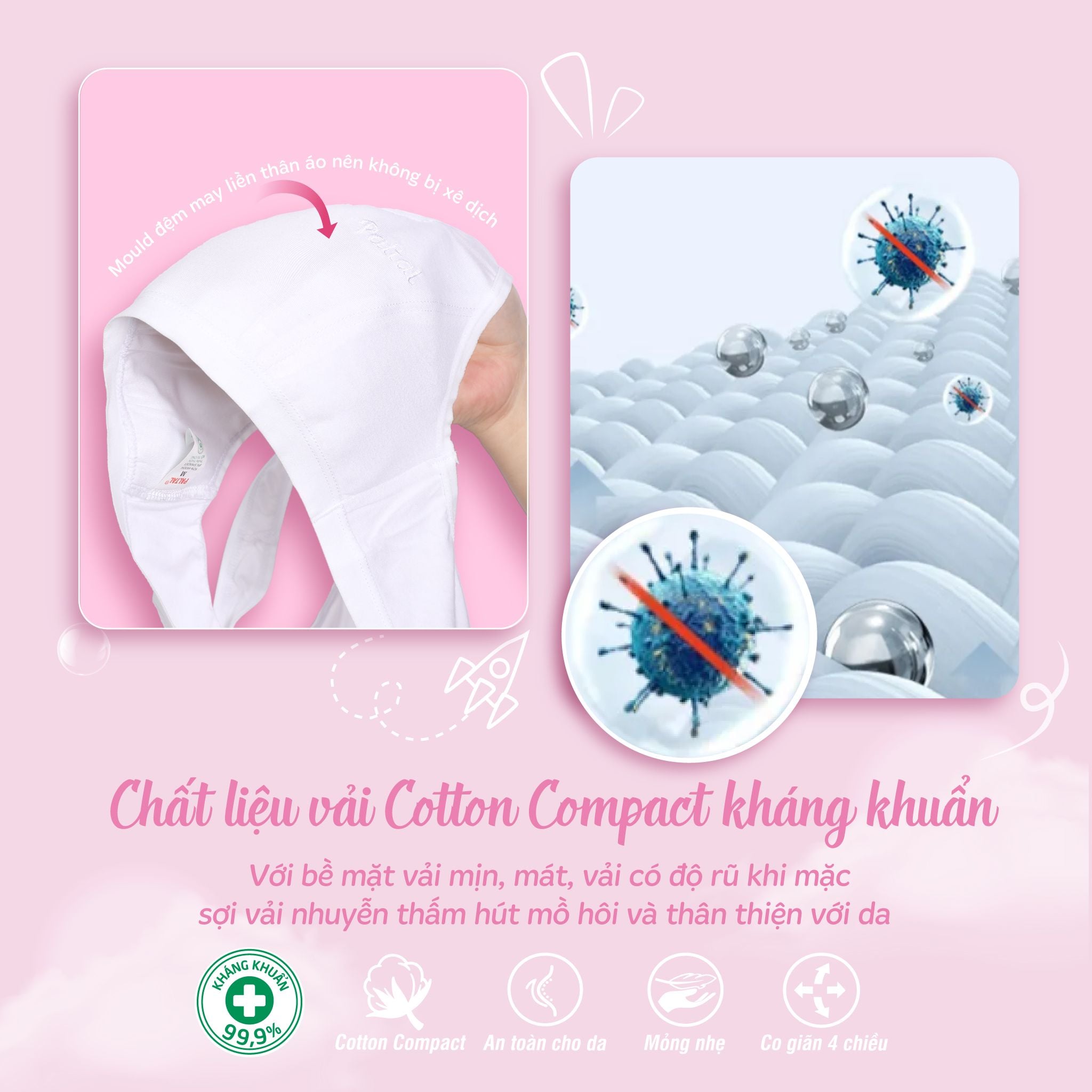 Combo áo lá nữ sinh  quần lót nữ  kháng khuẩn cấp 2 chất cotton compact mỏng nhẹ 029p 8934 & 027p 8330