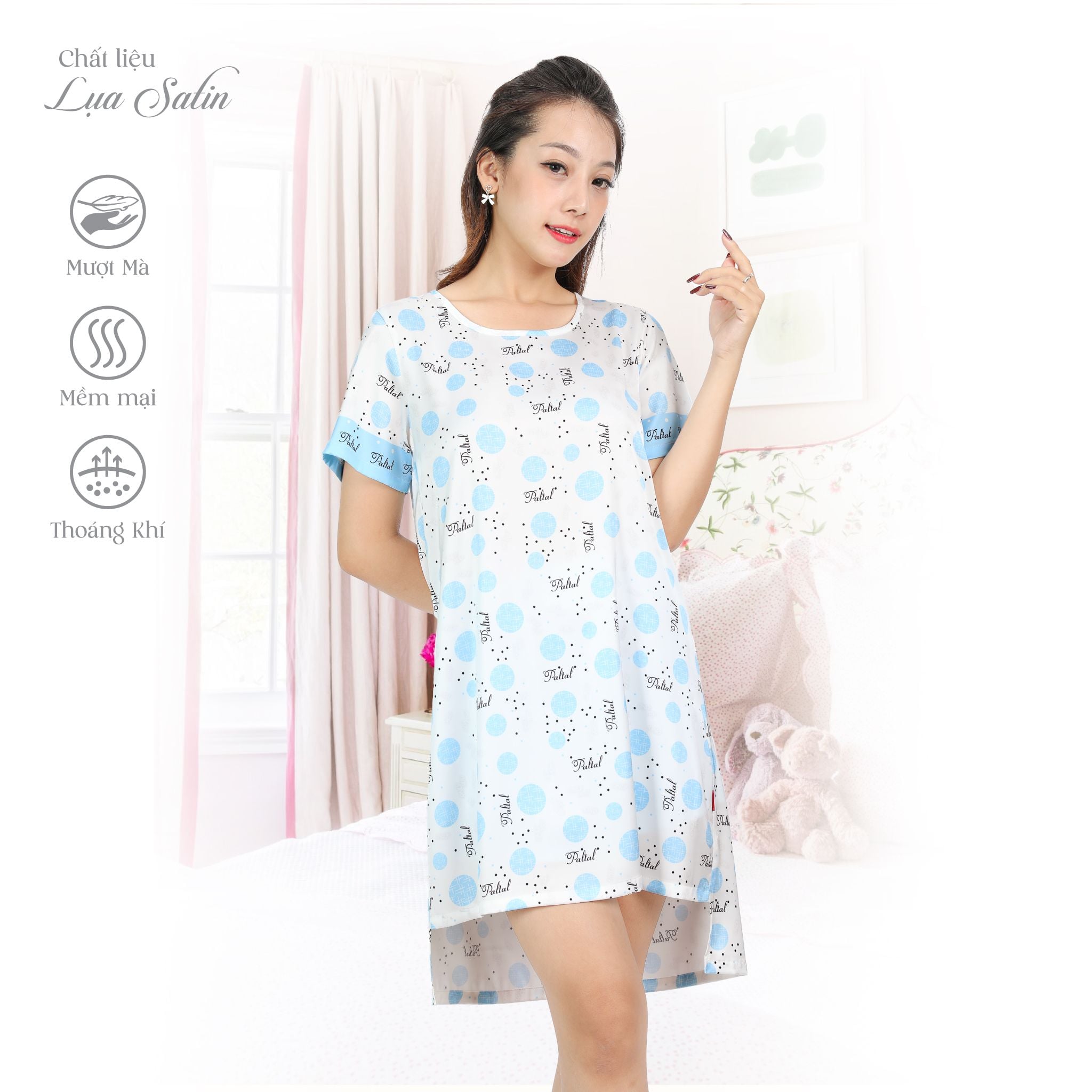 Áo ngủ, Váy ngủ tay ngắn chất lụa nhung 262p 2075