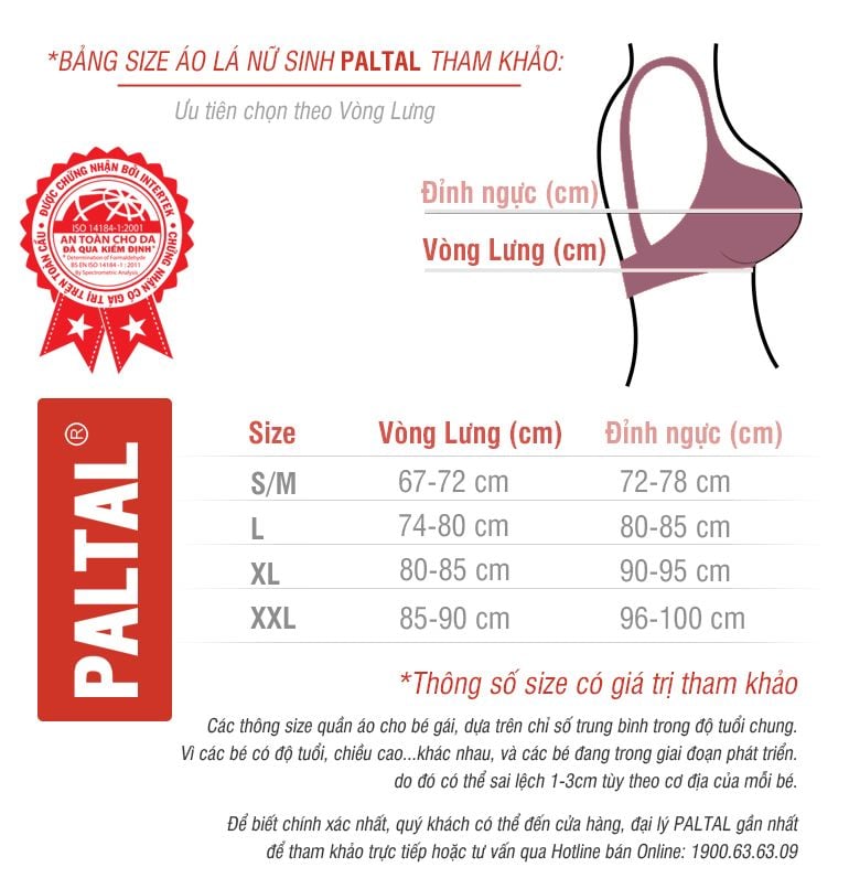 Xem Bảng size tham khảo về Áo lá nữ sinh PALTAL: