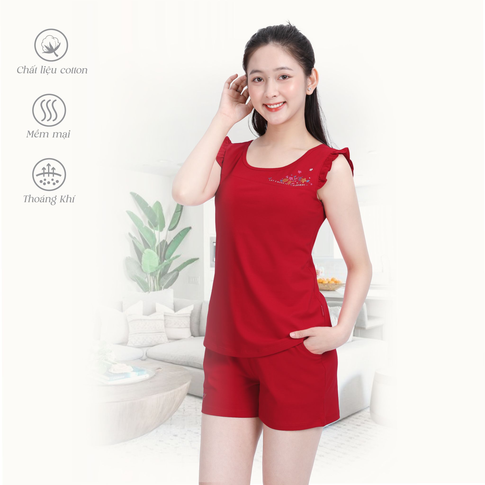 Set đồ bộ nữ kiểu quần đùi không tay chất cotton siêu mát 025p 5108