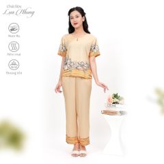Set đồ bộ nữ kiểu quần dài tay ngắn chất lụa nhung 263p 6012