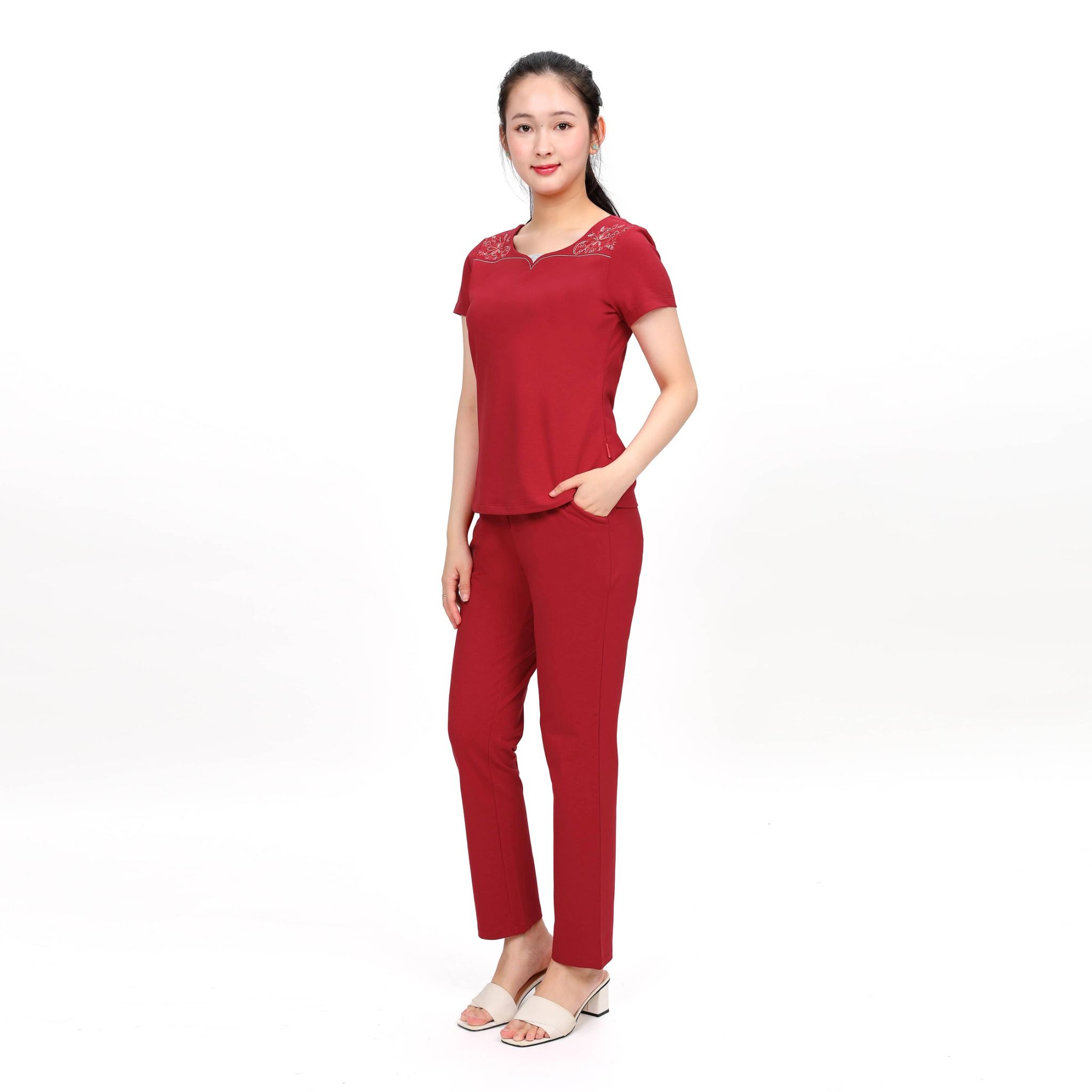Set đồ bộ nữ kiểu quần dài tay ngắn cotton cvc mát 193p 3345