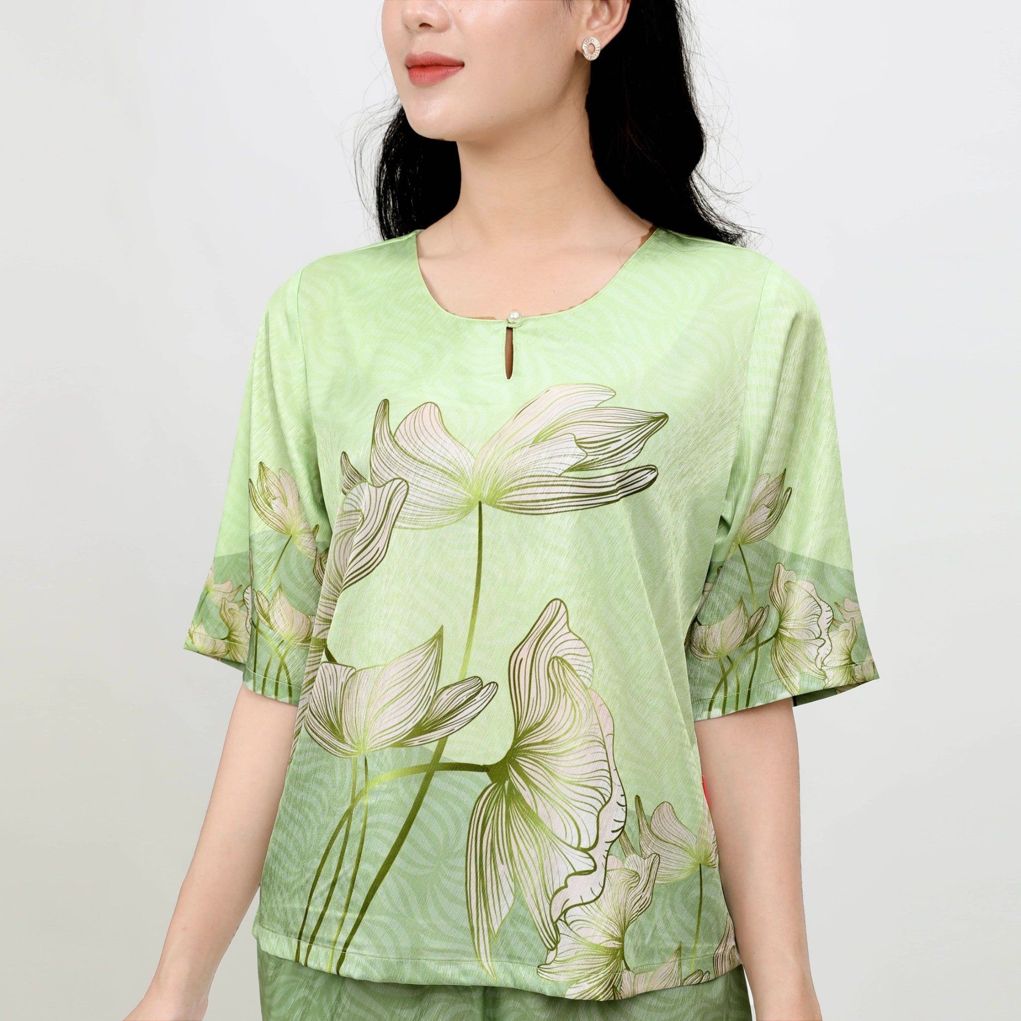 Set đồ bộ nữ kiểu quần dài tay ngắn chất lụa nhung 263p 6041
