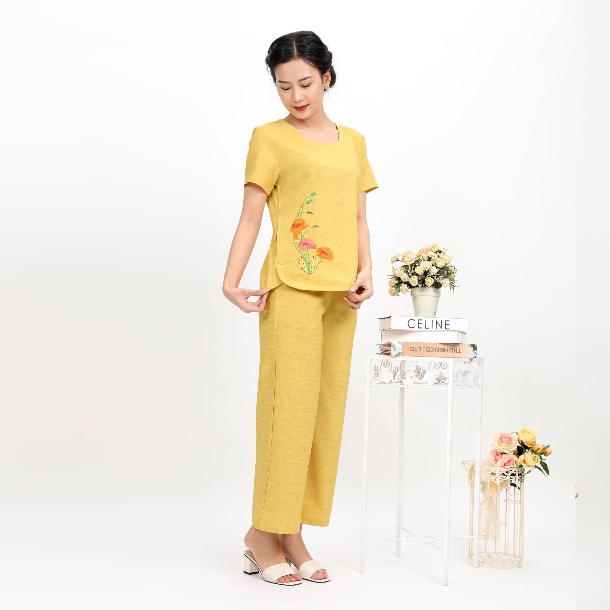 Set đồ bộ nữ kiểu quần dài tay ngắn Linen 383p 3355
