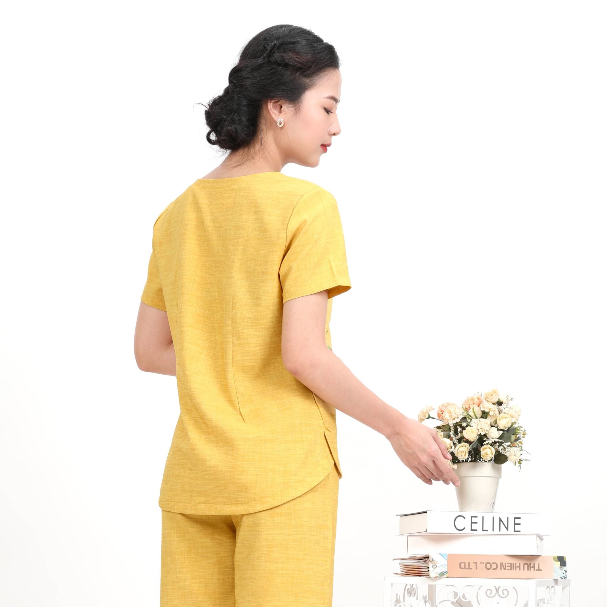 Set đồ bộ nữ kiểu quần dài tay ngắn Linen 383p 3355