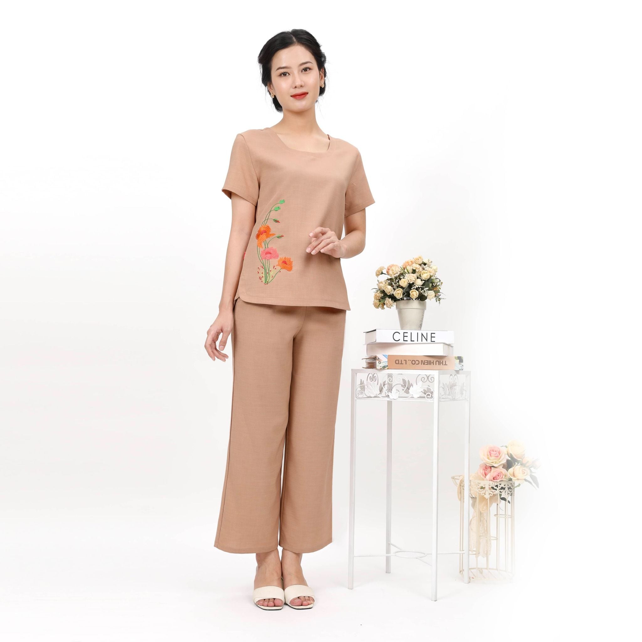 Set đồ bộ nữ kiểu quần dài tay ngắn Linen 383p 3355