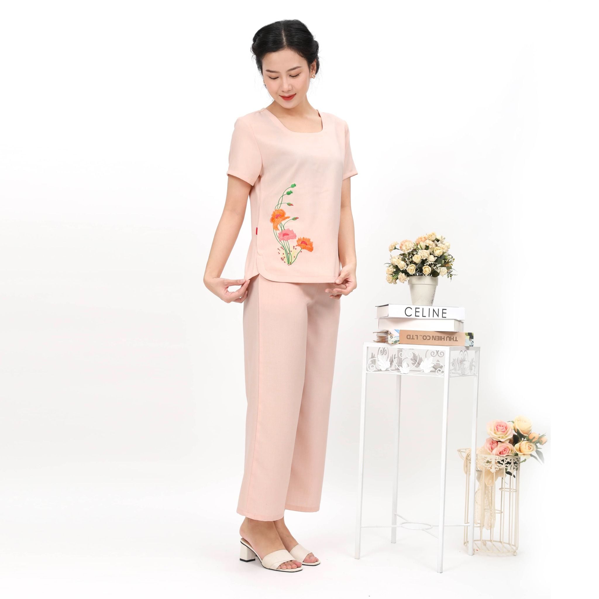 Set đồ bộ nữ kiểu quần dài tay ngắn Linen 383p 3355