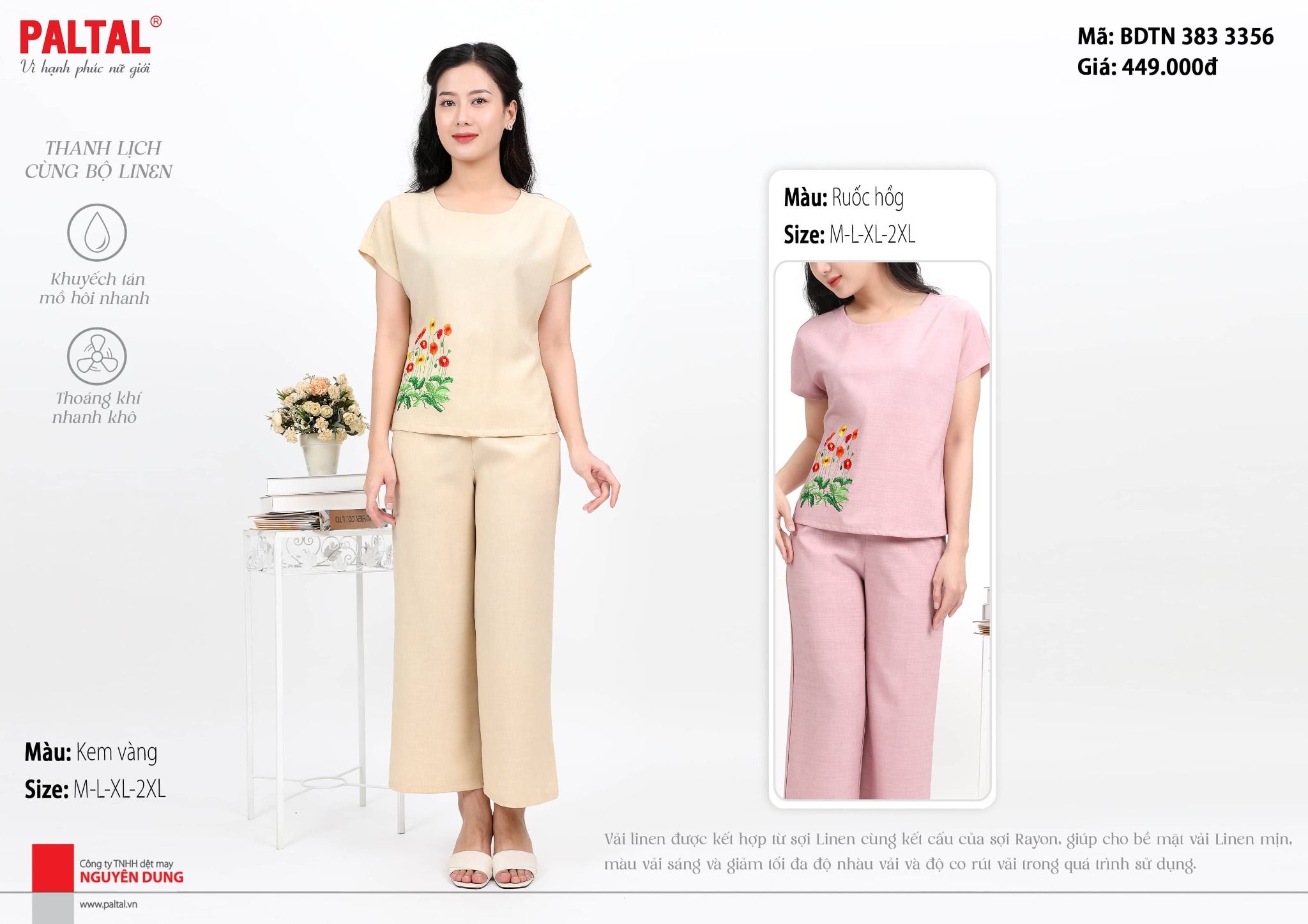 Set đồ bộ nữ kiểu quần dài tay Lỡ Linen 383p 3356