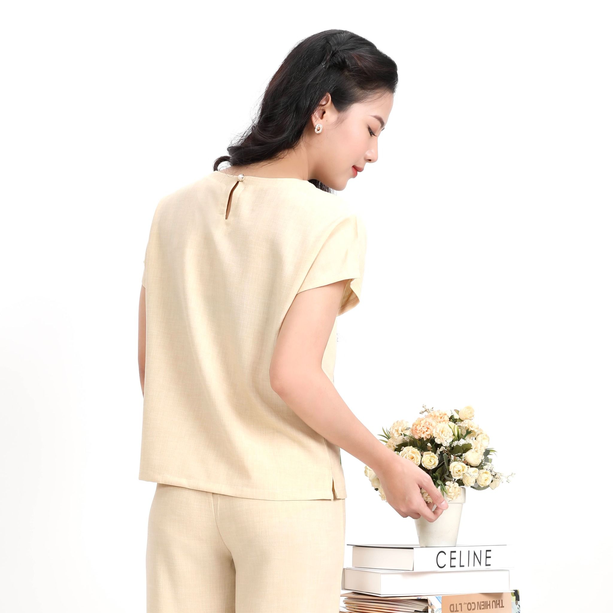 Set đồ bộ nữ kiểu quần dài tay Lỡ Linen 383p 3356