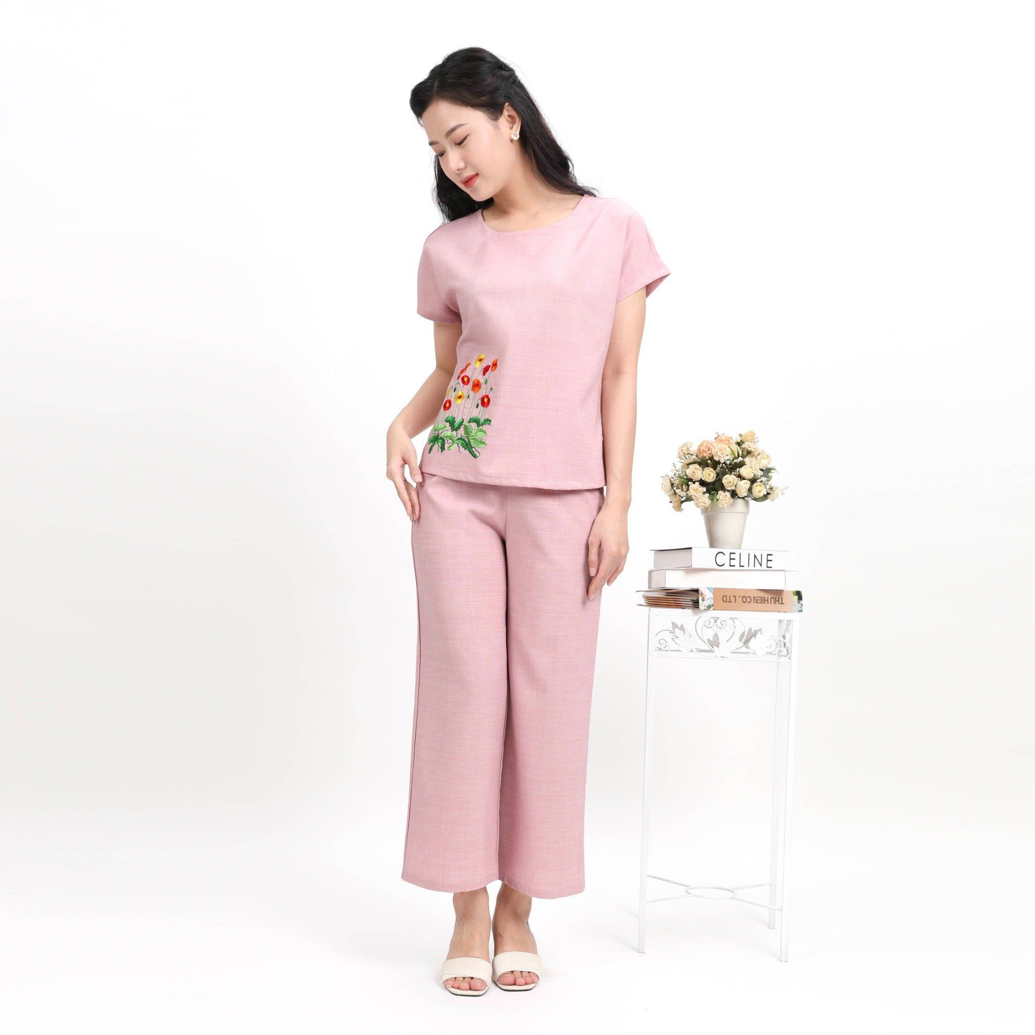 Set đồ bộ nữ kiểu quần dài tay Lỡ Linen 383p 3356