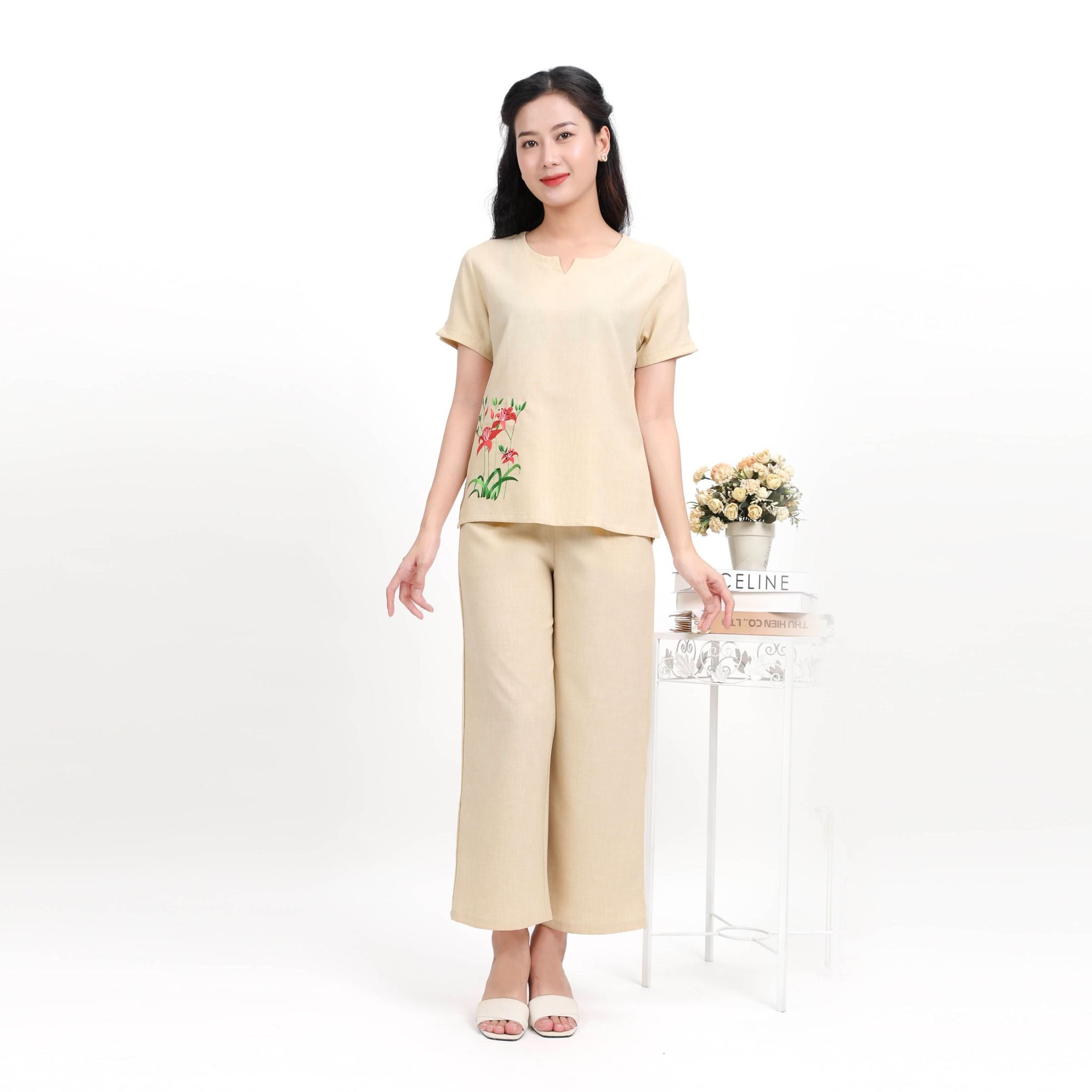 Set đồ bộ nữ kiểu quần dài tay ngắn Linen 383p 3357