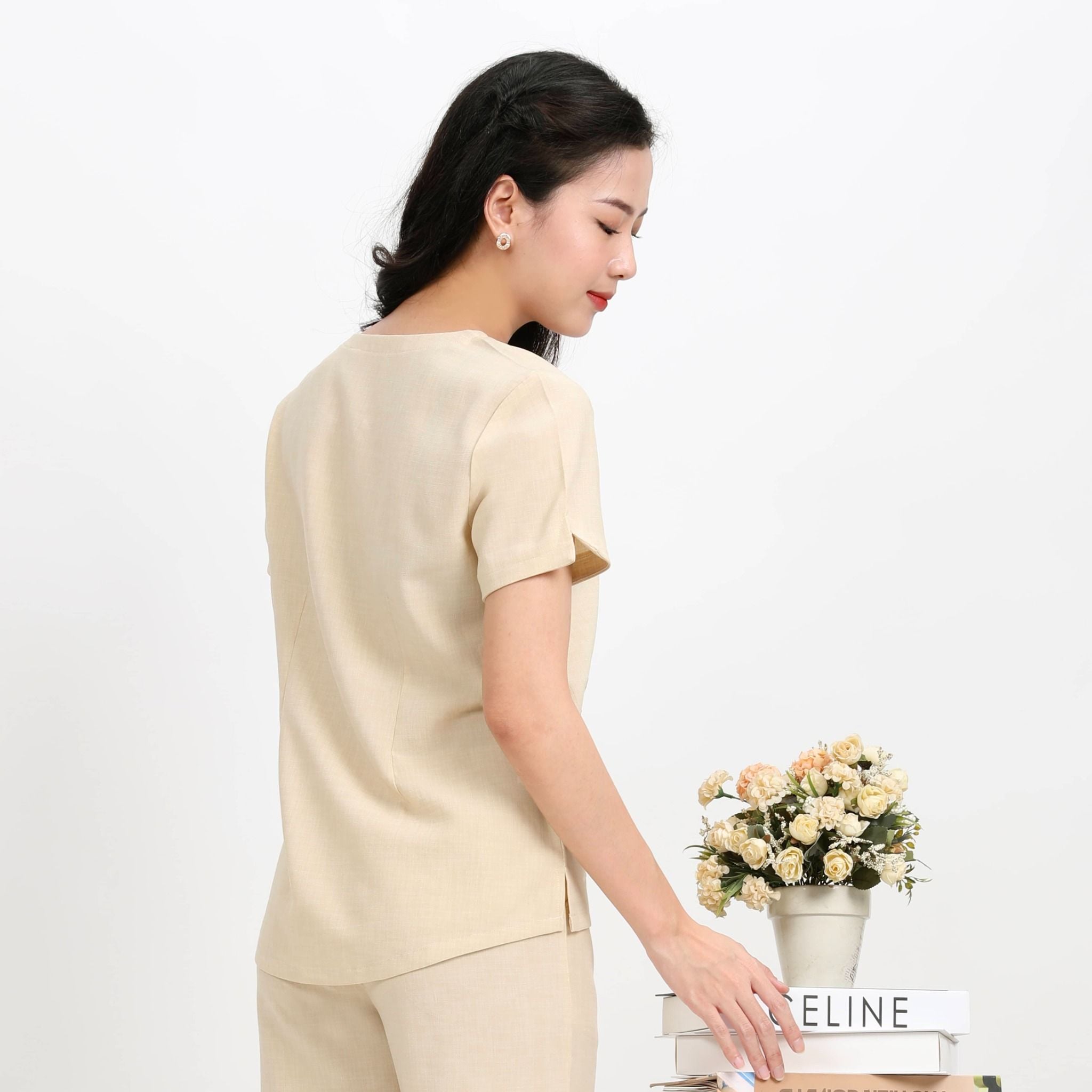Set đồ bộ nữ kiểu quần dài tay ngắn Linen 383p 3357