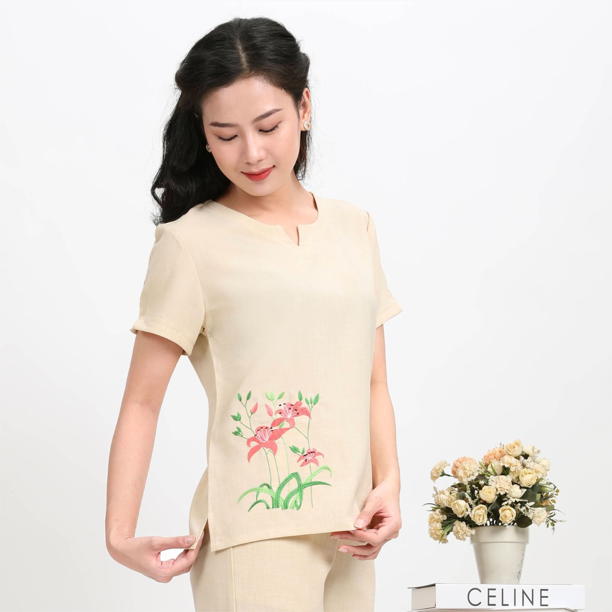 Set đồ bộ nữ kiểu quần dài tay ngắn Linen 383p 3357