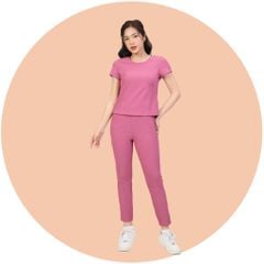 Set đồ bộ nữ kiểu quần dài tay ngắn Cổ Tròn chất Rid Gân 553p 3403