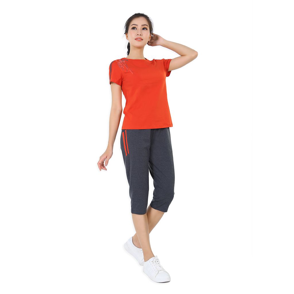 Đồ bộ nữ thể thao tập gym, yoga kiểu quần lửng tay ngắn cotton 024p 4129