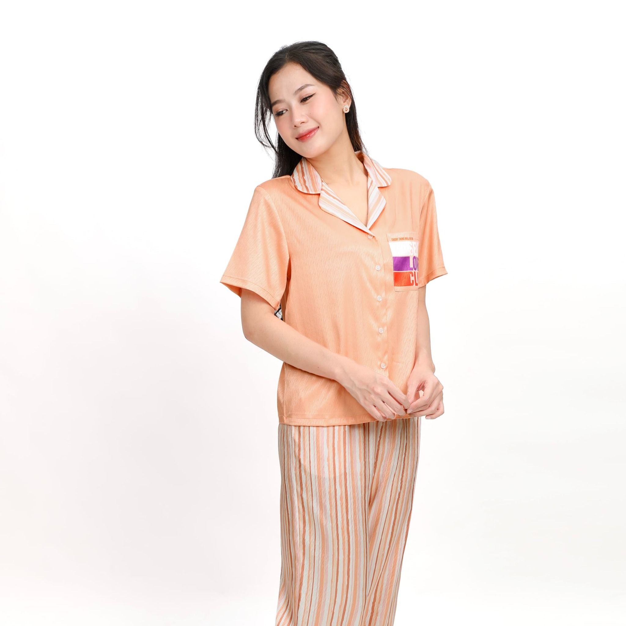 Set đồ bộ nữ kiểu quần dài tay ngắn in hoa chất lụa nhung BDTN 263p 6056