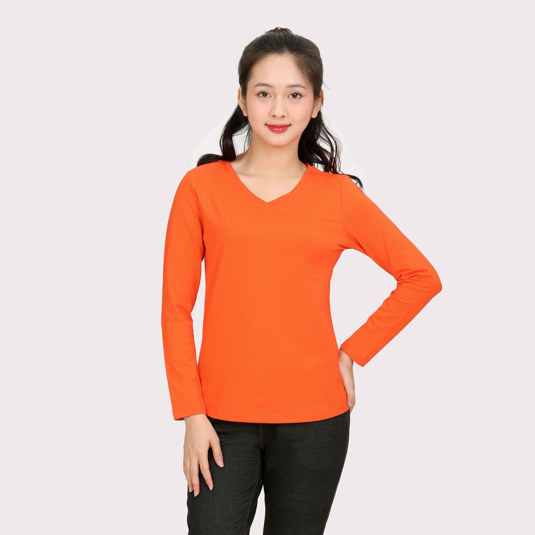 Áo thun nữ tay dài Cổ Tim chất cotton siêu mát 020p 0264