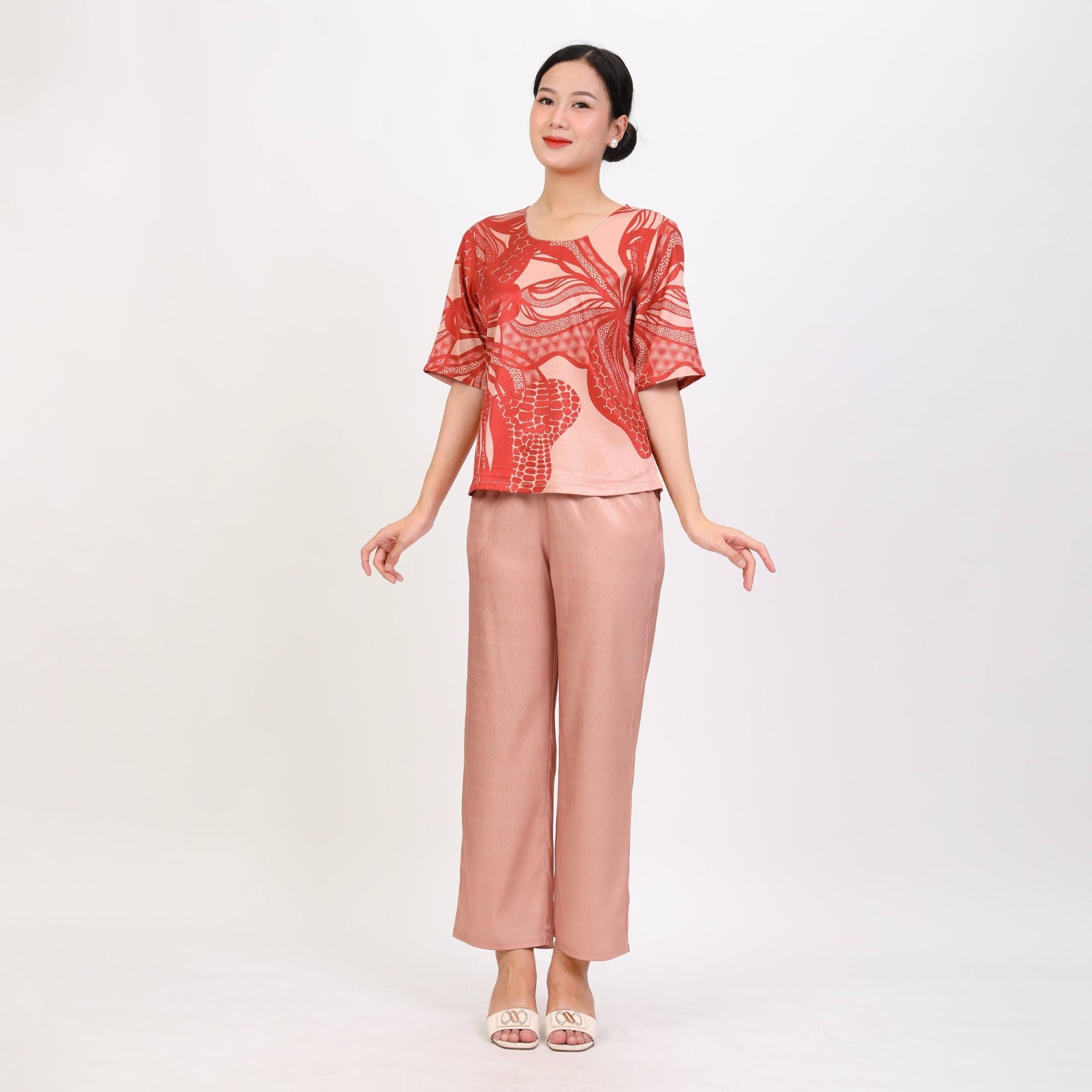 Set đồ bộ nữ kiểu quần dài tay ngắn chất lụa nhung 263p 6066