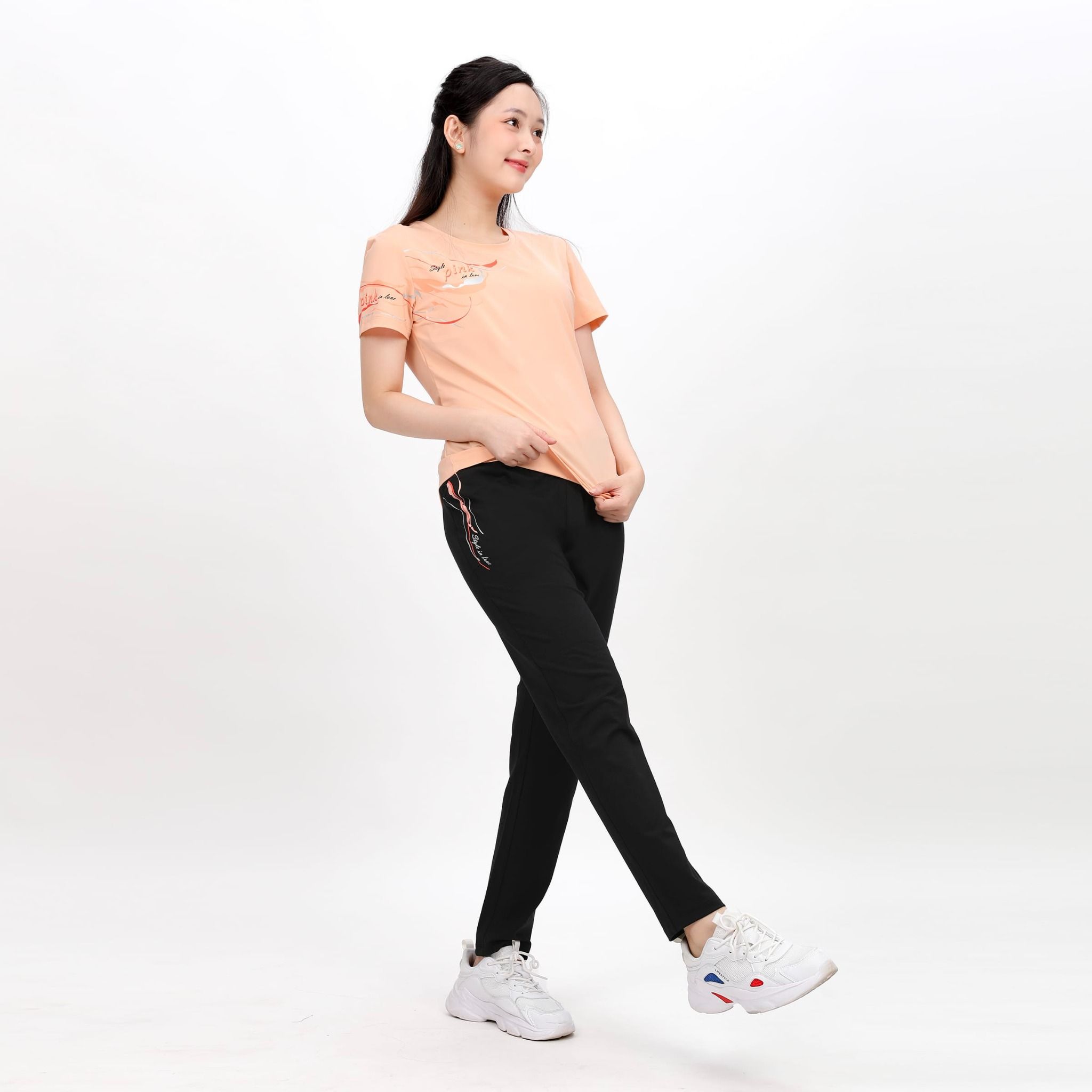 Set đồ bộ nữ kiểu quần dài tay ngắn chất nhung lạnh 153p 6003
