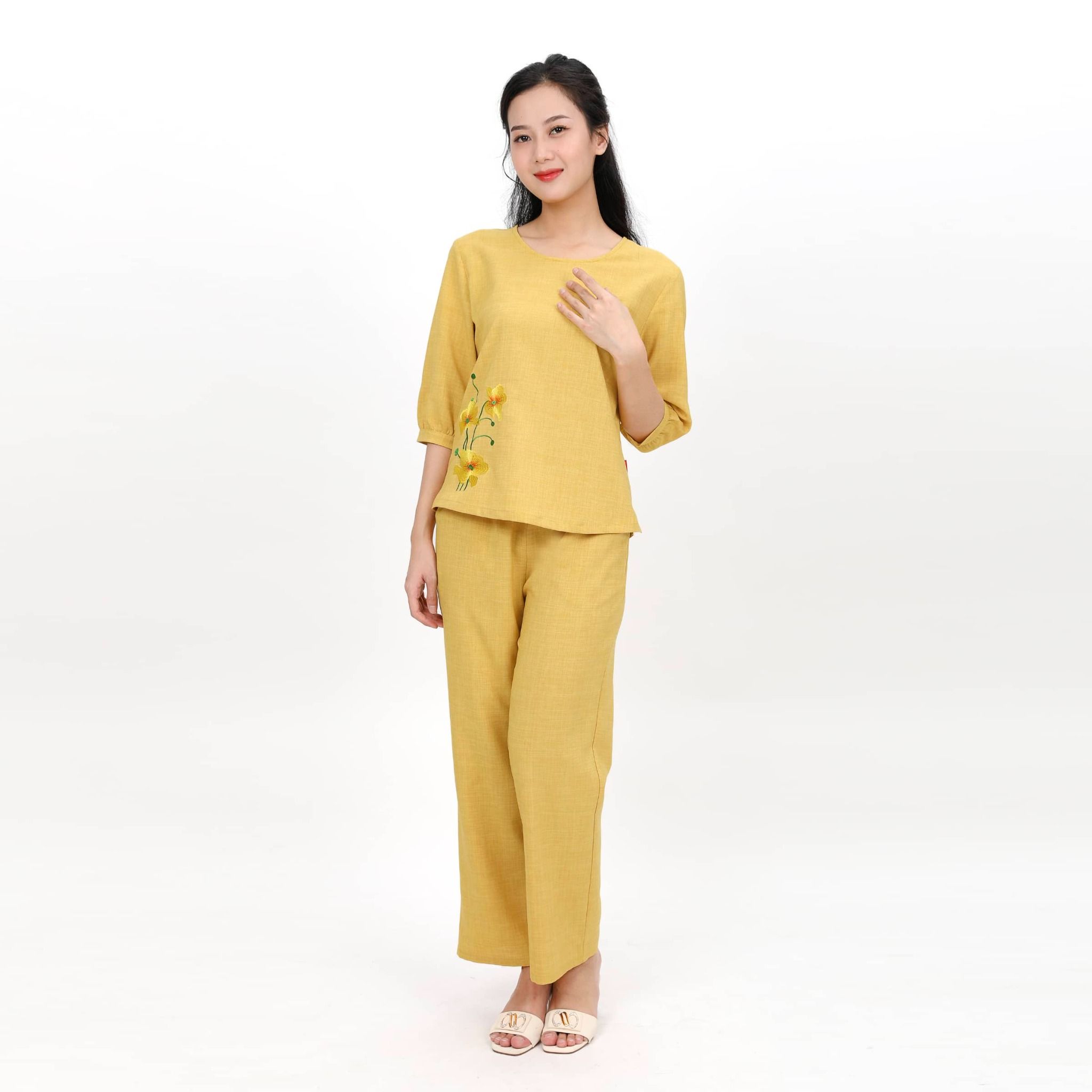 Set đồ bộ nữ kiểu quần dài tay ngắn Linen 383p 3354