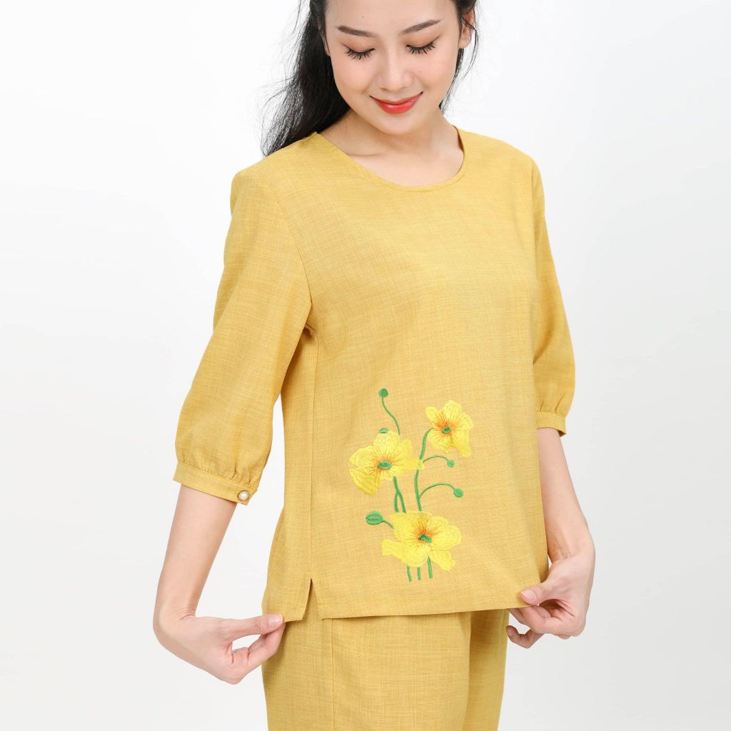 Đồ Bộ Mặc Nhà Quần Dài Tay Ngắn Linen 383p 3354