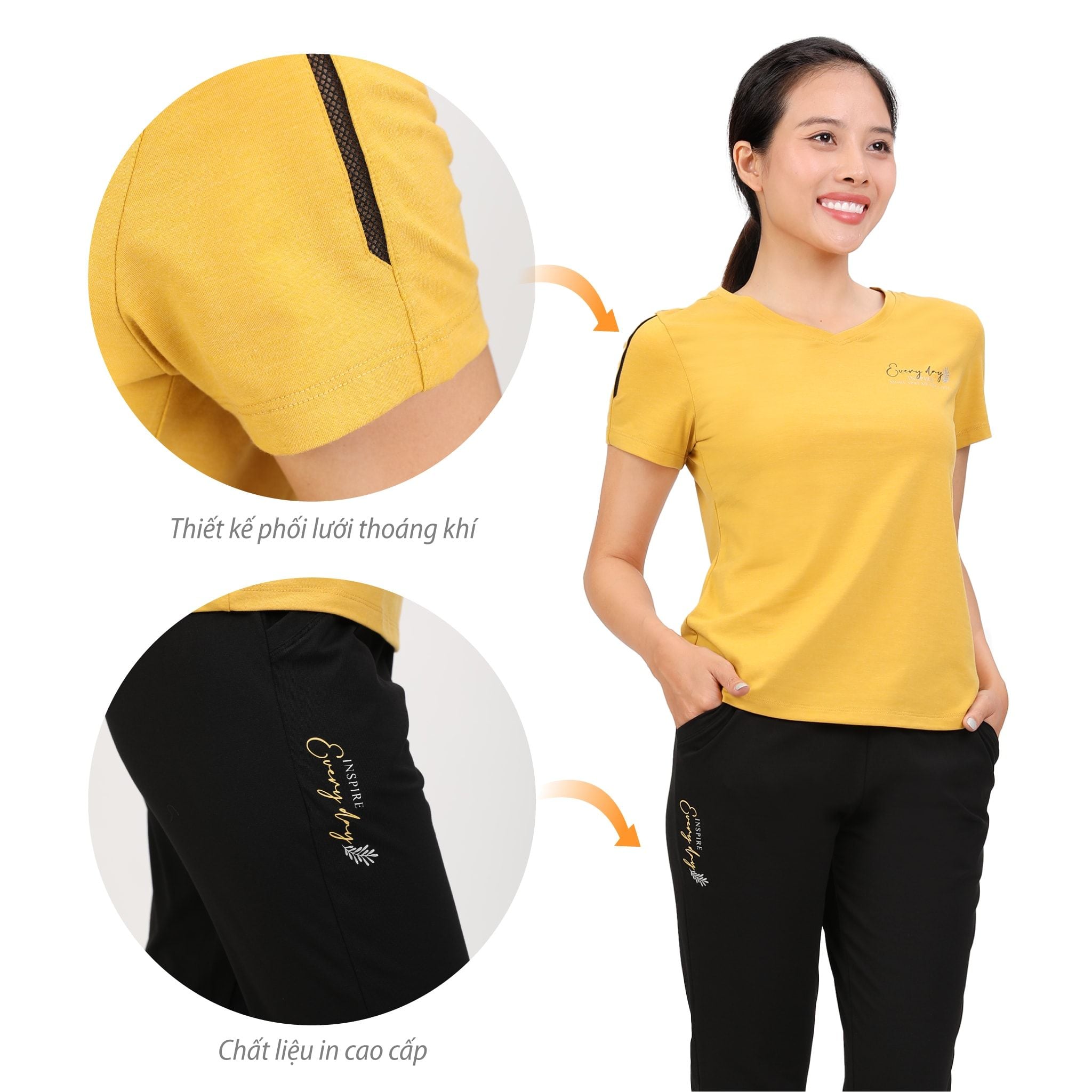 Set đồ bộ nữ kiểu quần dài tay ngắn Cổ Tim chất cotton cvc mát chất melan 193p 3392