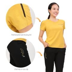 Set đồ bộ nữ kiểu quần dài tay ngắn Cổ Tim chất cotton cvc mát chất melan 193p 3392