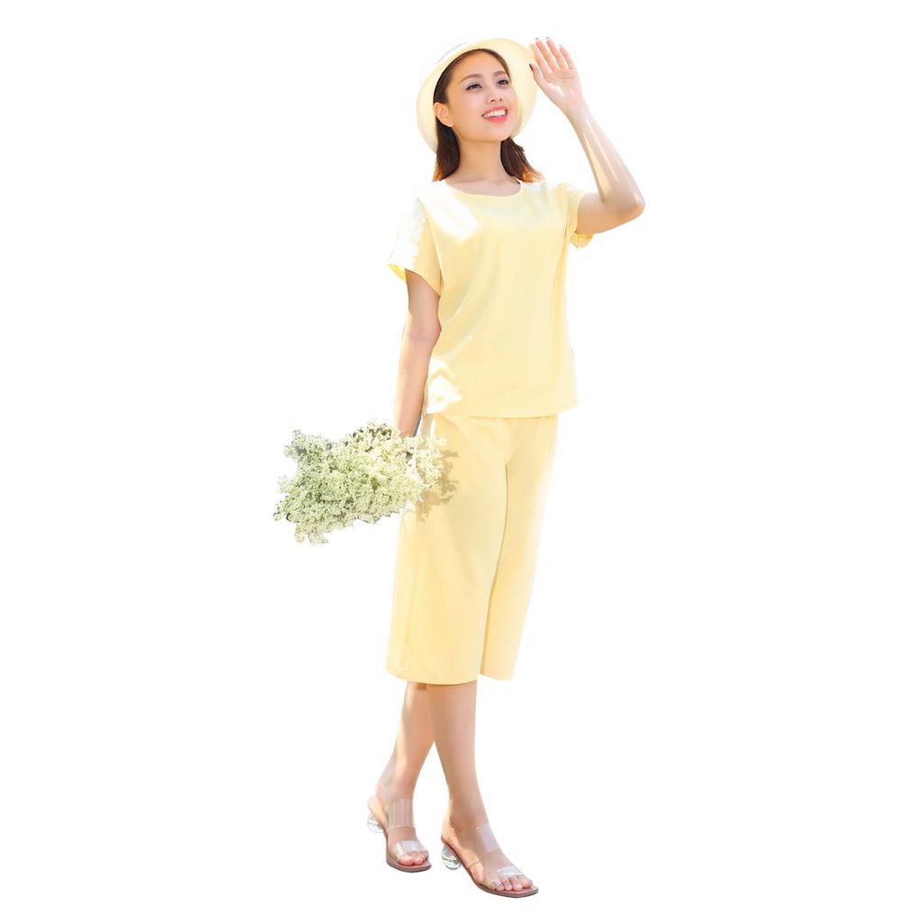 Đồ bộ nữ mặc nhà kiểu quần ống rộng lửng tay ngắn silk linen 484p 4097
