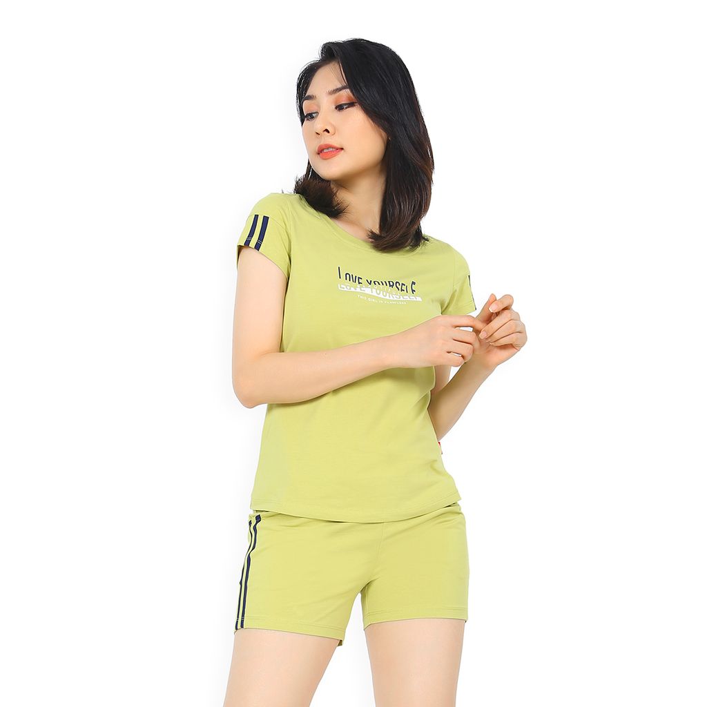 Đồ bộ mặc nhà thể thao nữ quần đùi tay ngắn cotton 025p 5035