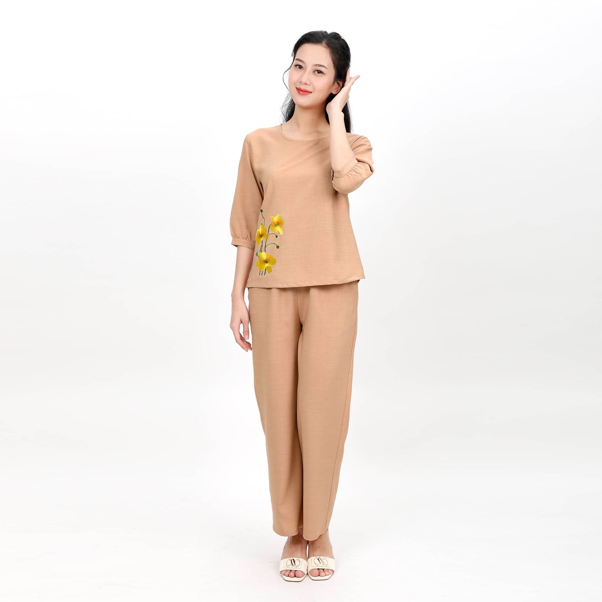 Set đồ bộ nữ kiểu quần dài tay ngắn Linen 383p 3354