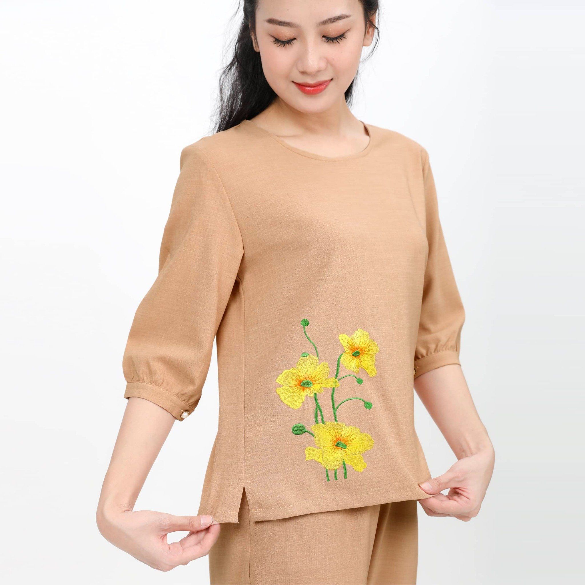 Set đồ bộ nữ kiểu quần dài tay ngắn Linen 383p 3354