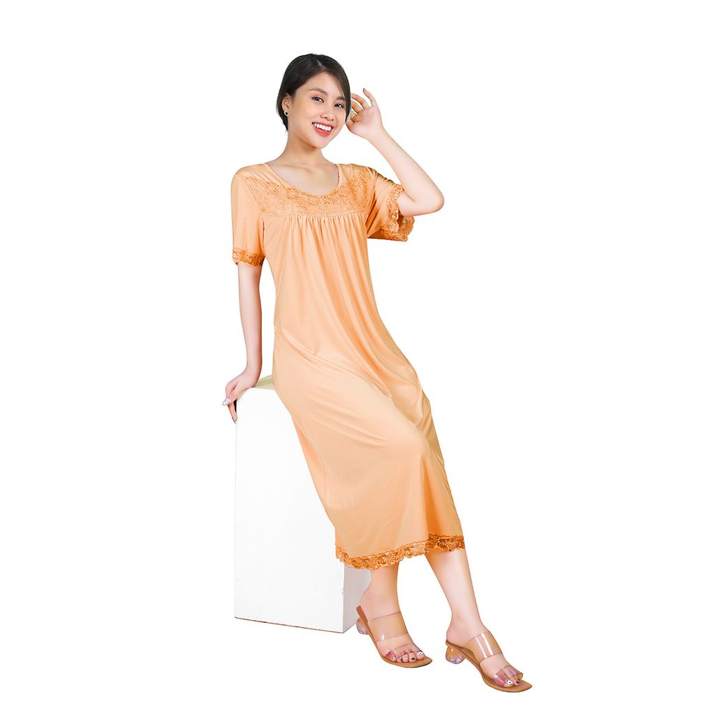 Áo váy đầm ngủ đẹp cao cấp tay ngắn thun lạnh 012p 2036