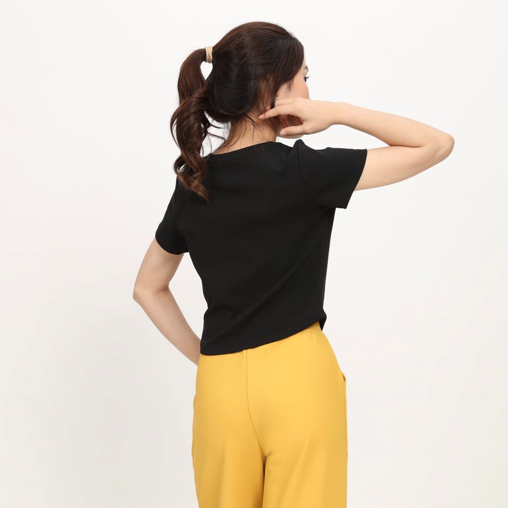 Áo Thun Croptop Tay Ngắn Cổ Tròn LIME Rib Cotton 220p 0267