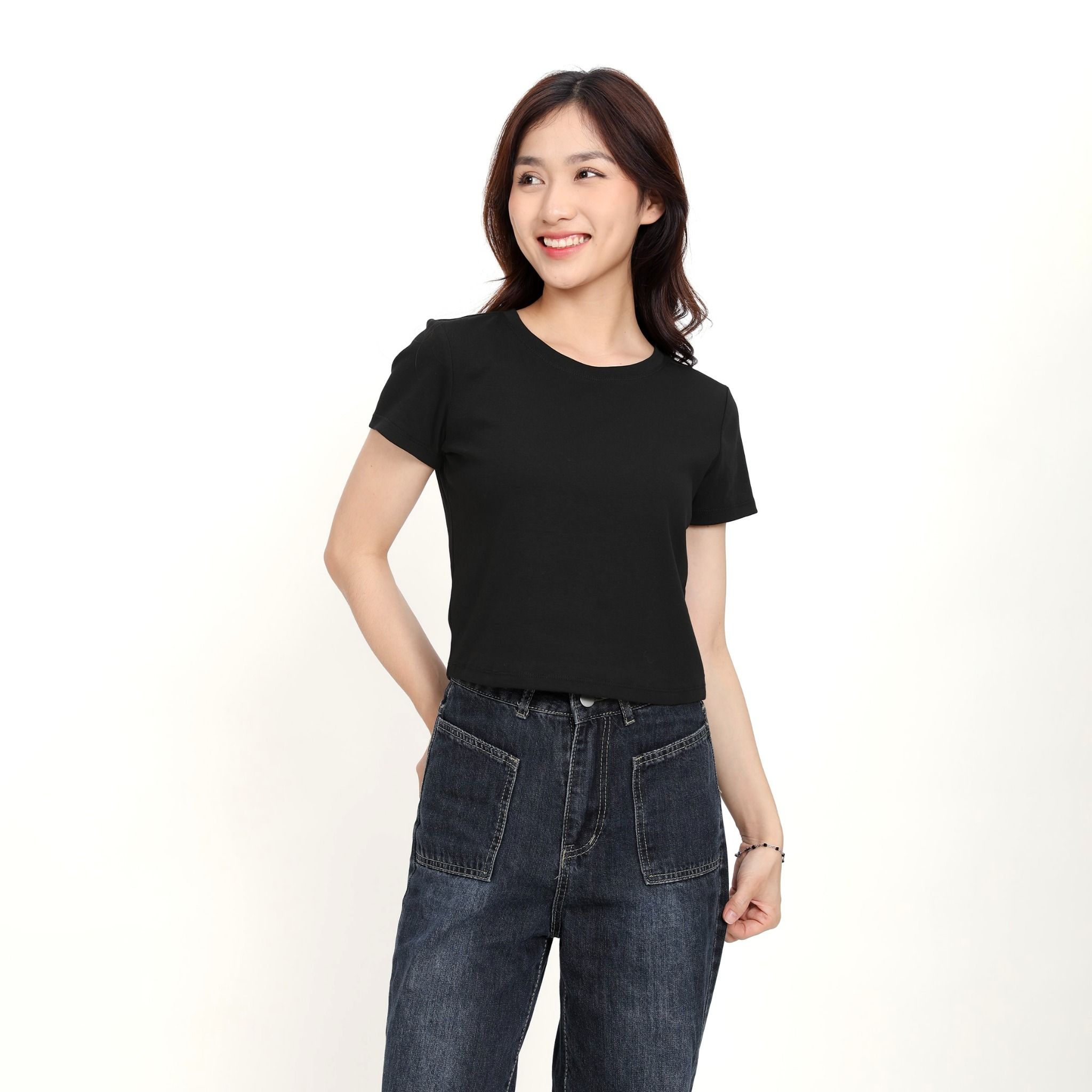 Áo thun nữ croptop tay ngắn Cổ Tròn chất rib chất cotton siêu mát 220p 0265