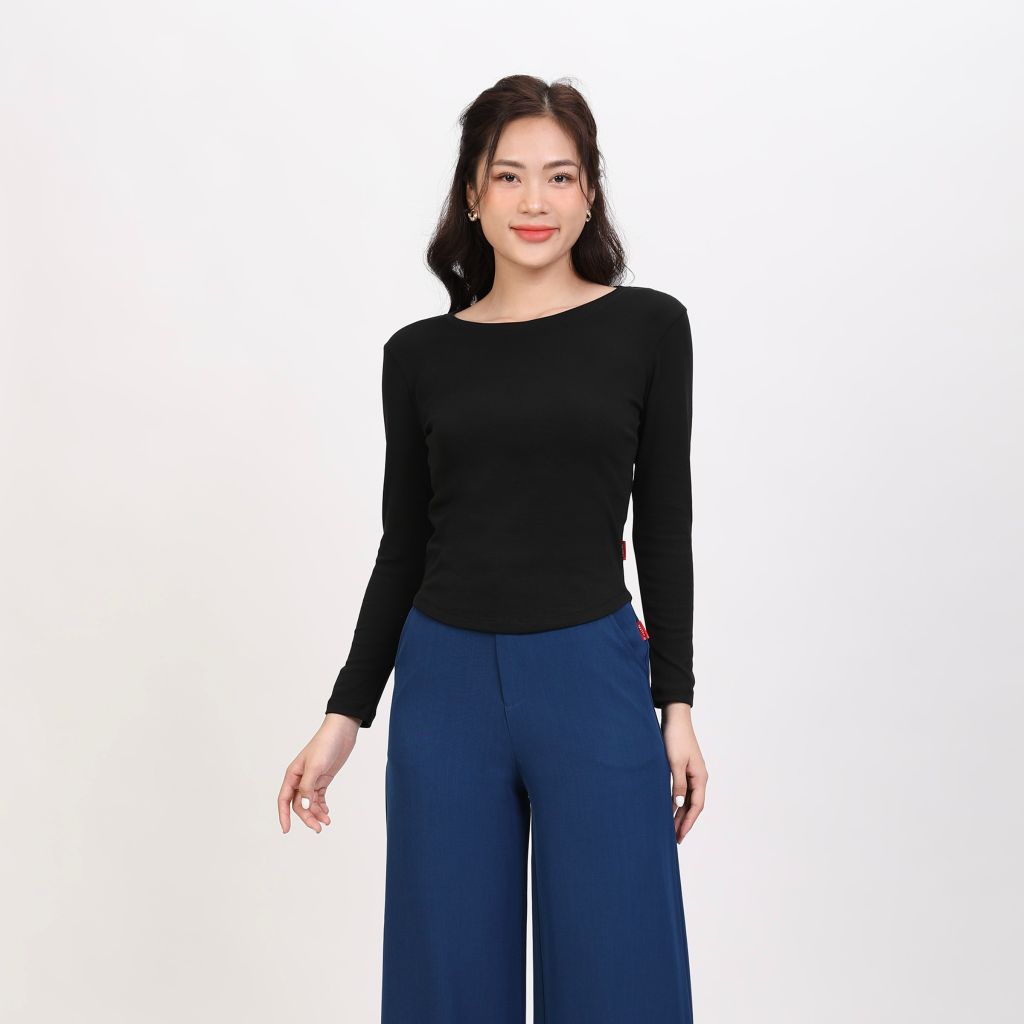 Áo thun tay dài form suông cổ tròn chất RIB Cotton cao cấp 220p 0272