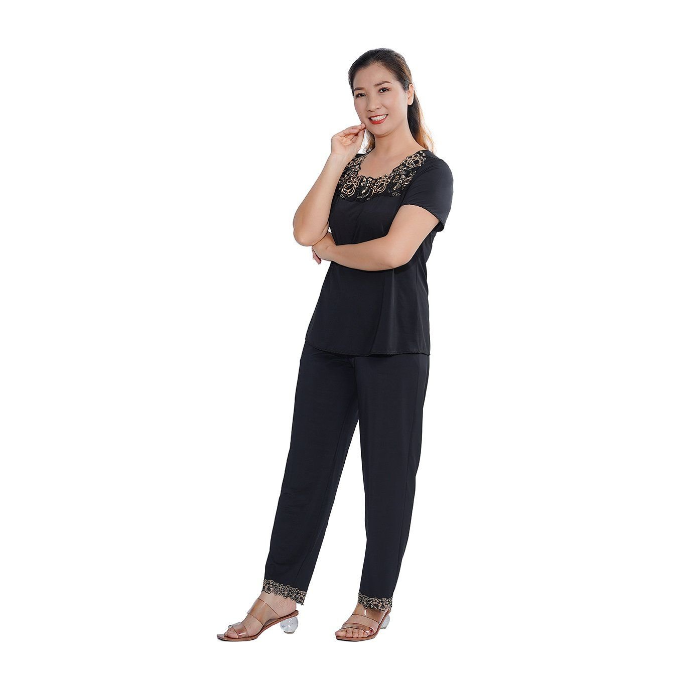 Set đồ bộ nữ kiểu quần dài tay ngắn chất thun lạnh siêu bền 013p 3147