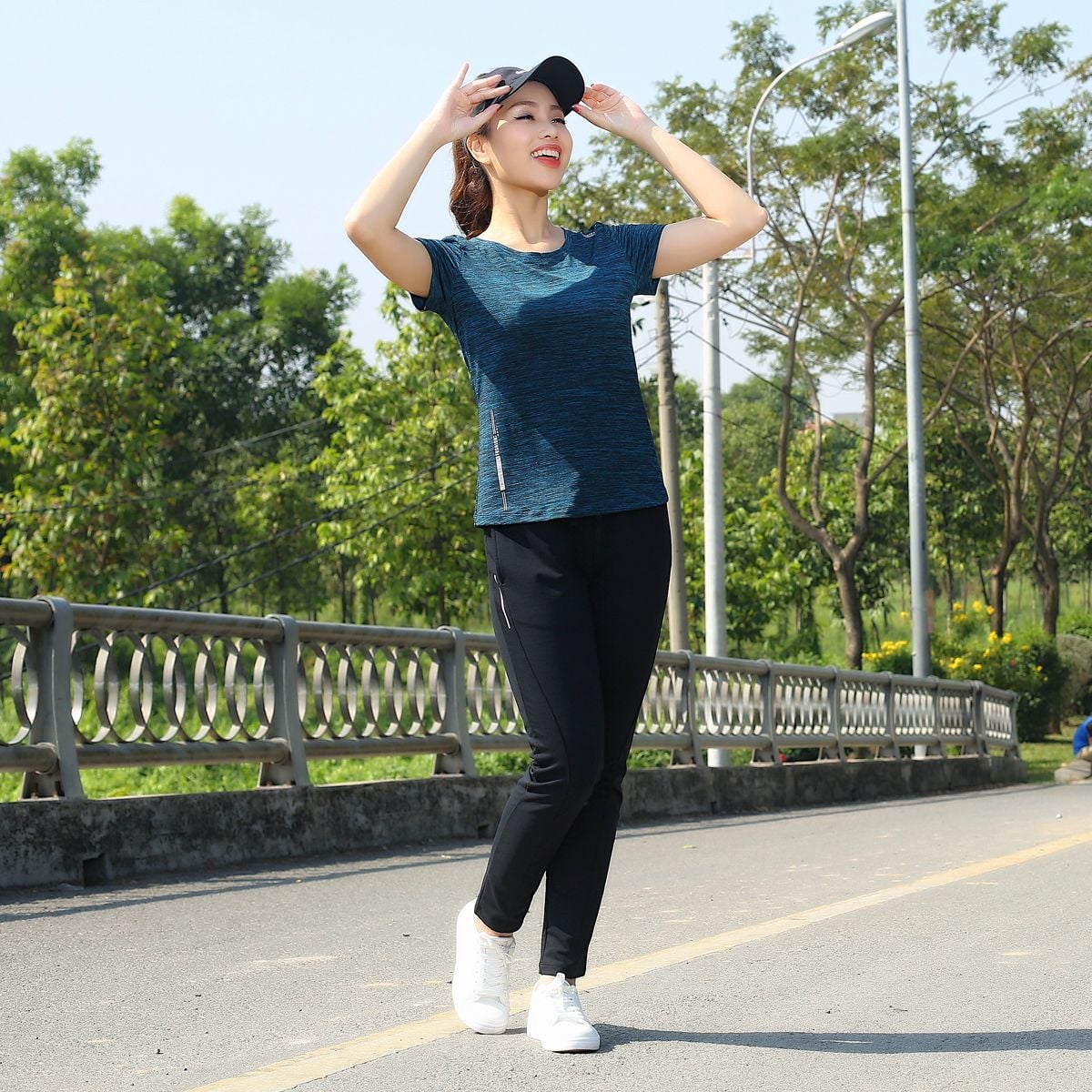 Quần thể thao nữ ống dài thun chất vảy cá cotton cvc mát 408p 8005