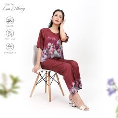 Set đồ bộ nữ kiểu quần dài tay ngắn chất lụa nhung 263p 6050