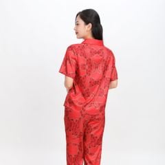 Set đồ bộ nữ kiểu quần dài tay ngắn in hoa chất lụa nhung BDTN 263p 6055